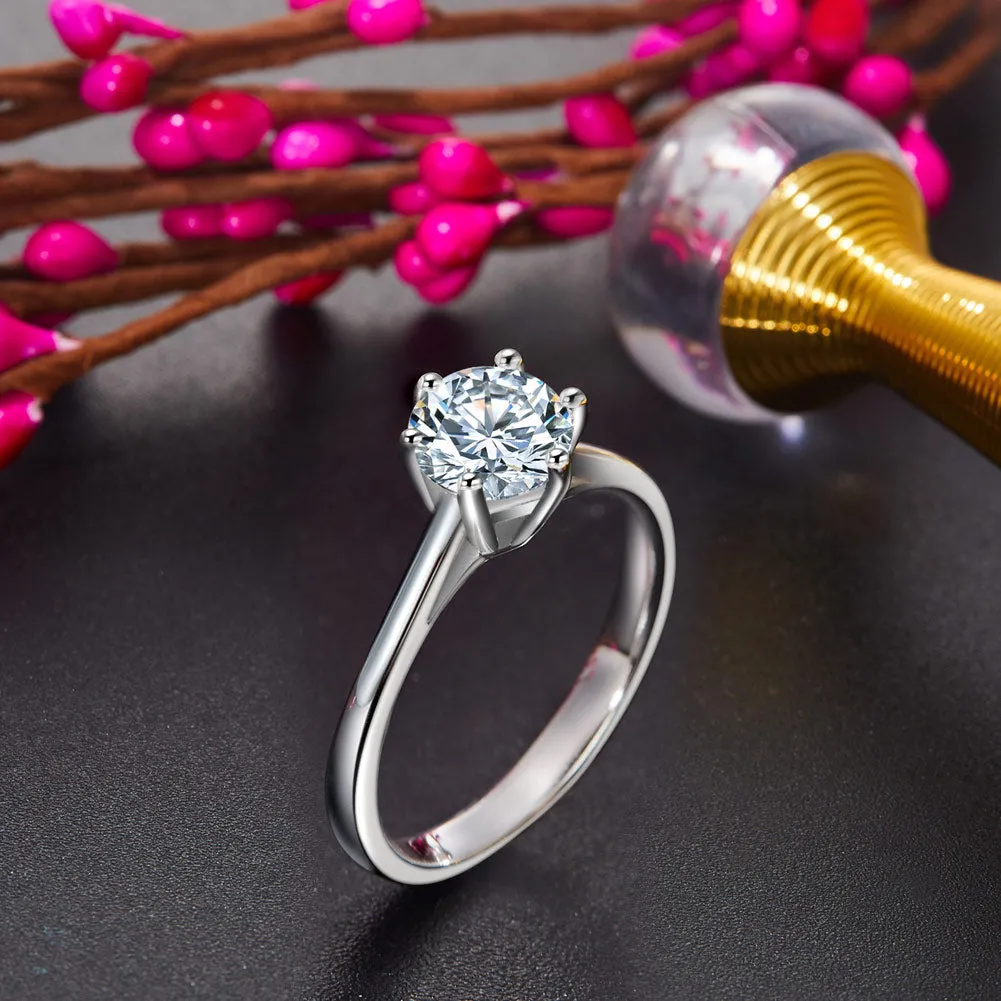 1 Carat Created Diamond Engagement Ring 925 Sterling Silver Classic 6 Claws XFR8316