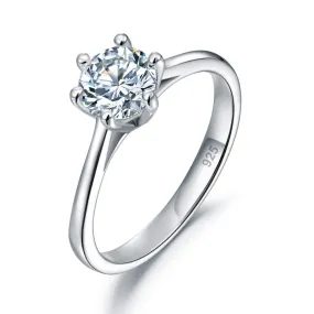 1 Carat Created Diamond Engagement Ring 925 Sterling Silver Classic 6 Claws XFR8316