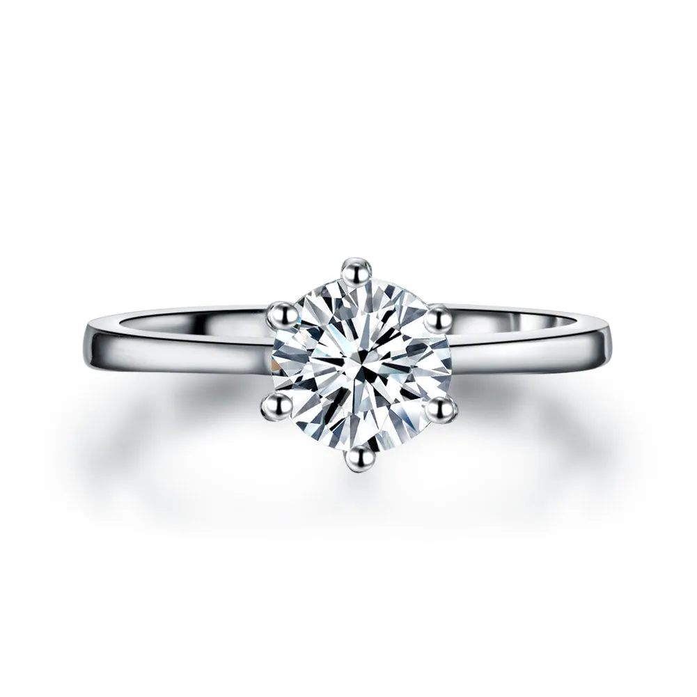 1 Carat Created Diamond Engagement Ring 925 Sterling Silver Classic 6 Claws XFR8316