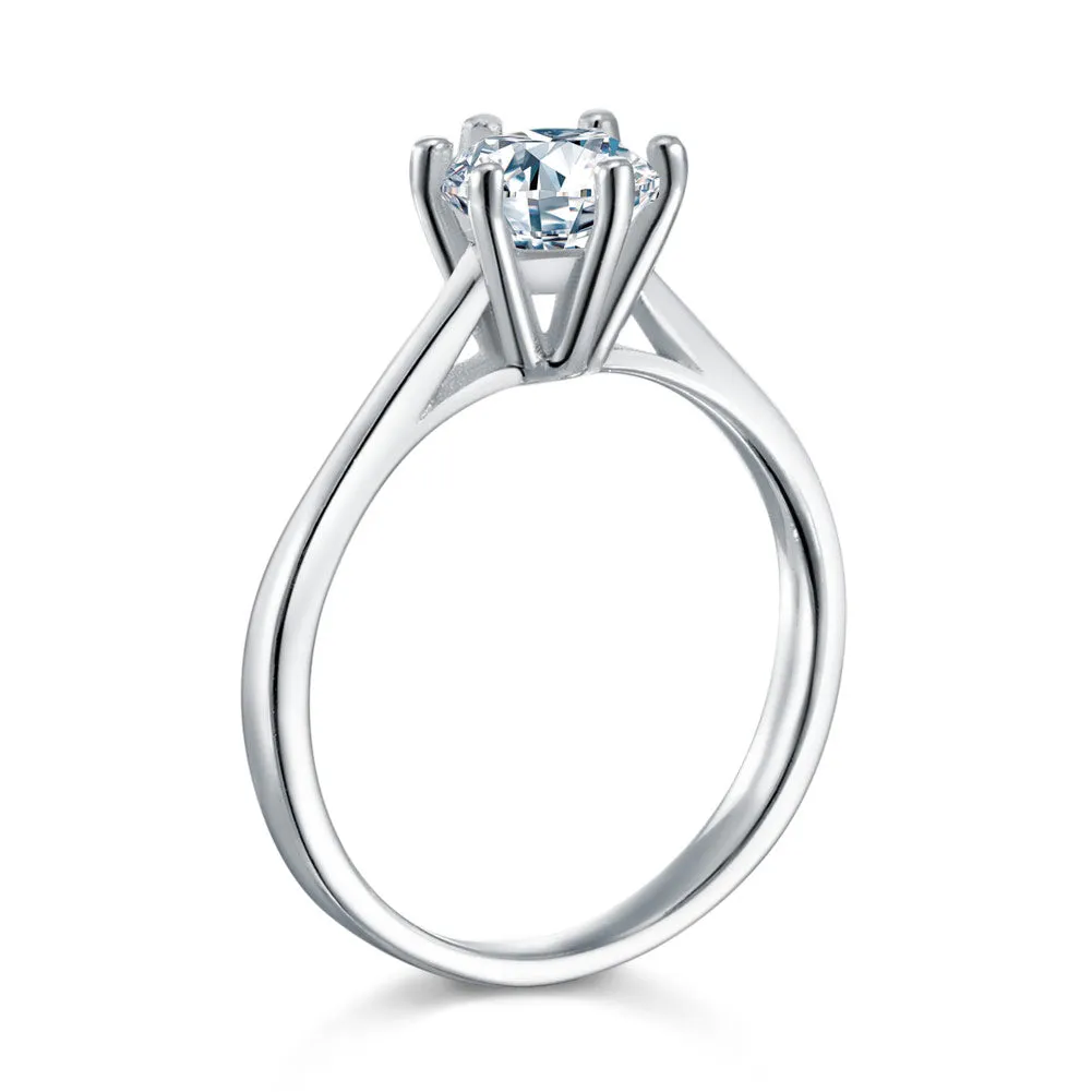 1 Carat Created Diamond Engagement Ring 925 Sterling Silver Classic 6 Claws XFR8316