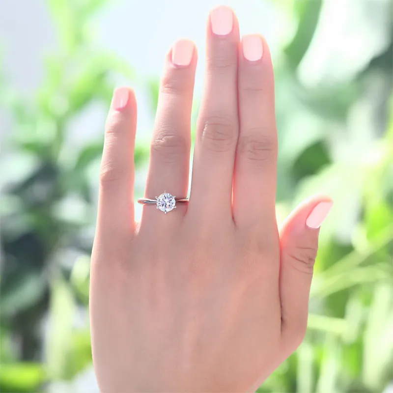 1 Carat Created Diamond Engagement Ring 925 Sterling Silver Classic 6 Claws XFR8316
