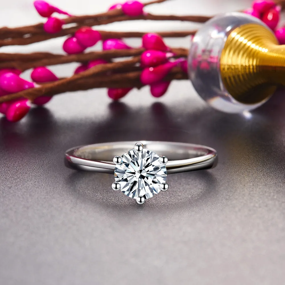 1 Carat Created Diamond Engagement Ring 925 Sterling Silver Classic 6 Claws XFR8316