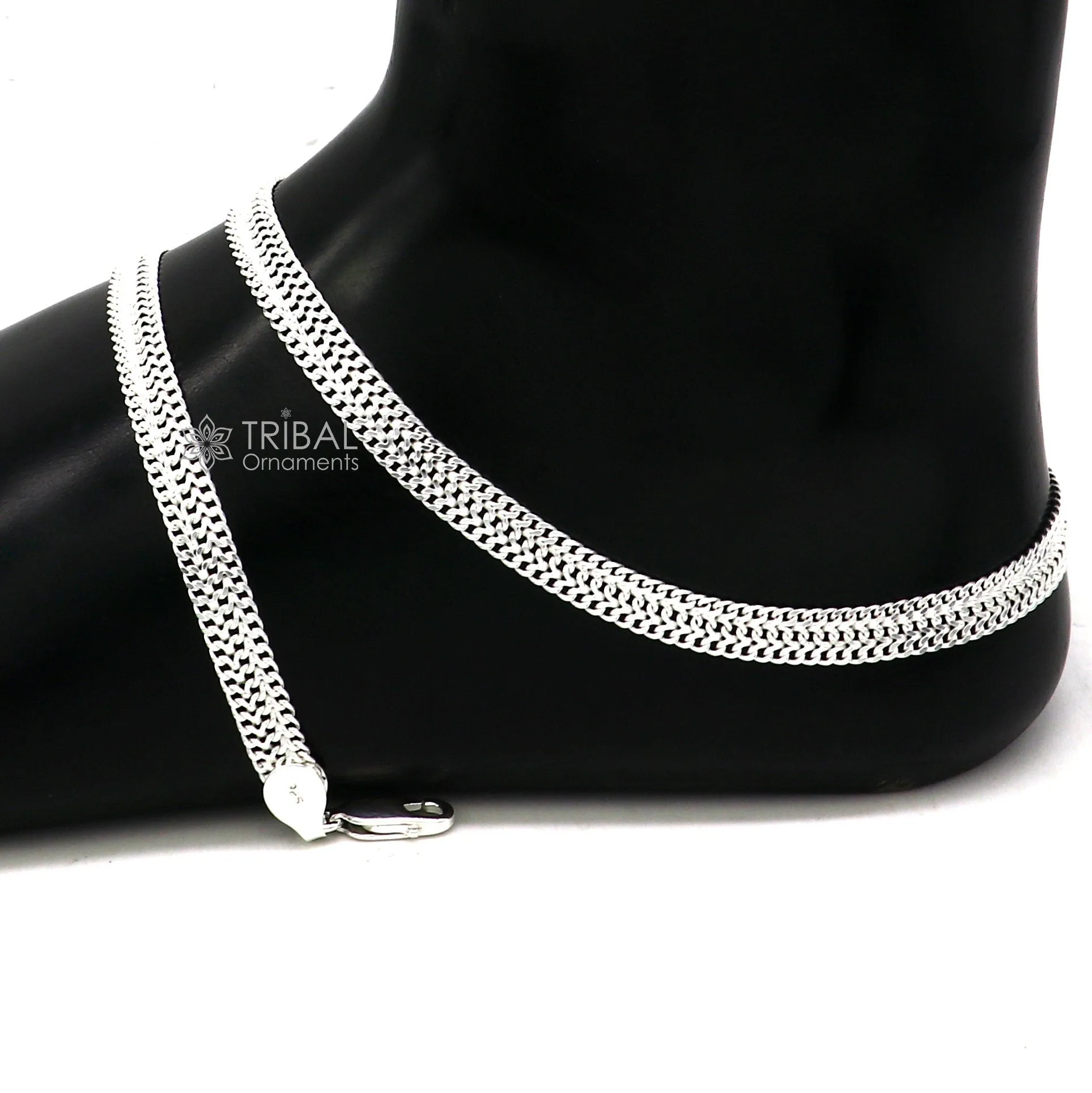 10.5" Long handmade 925 sterling silver amazing wheat chain design ankle bracelet, gift anklets customized belly dance jewelry ank609