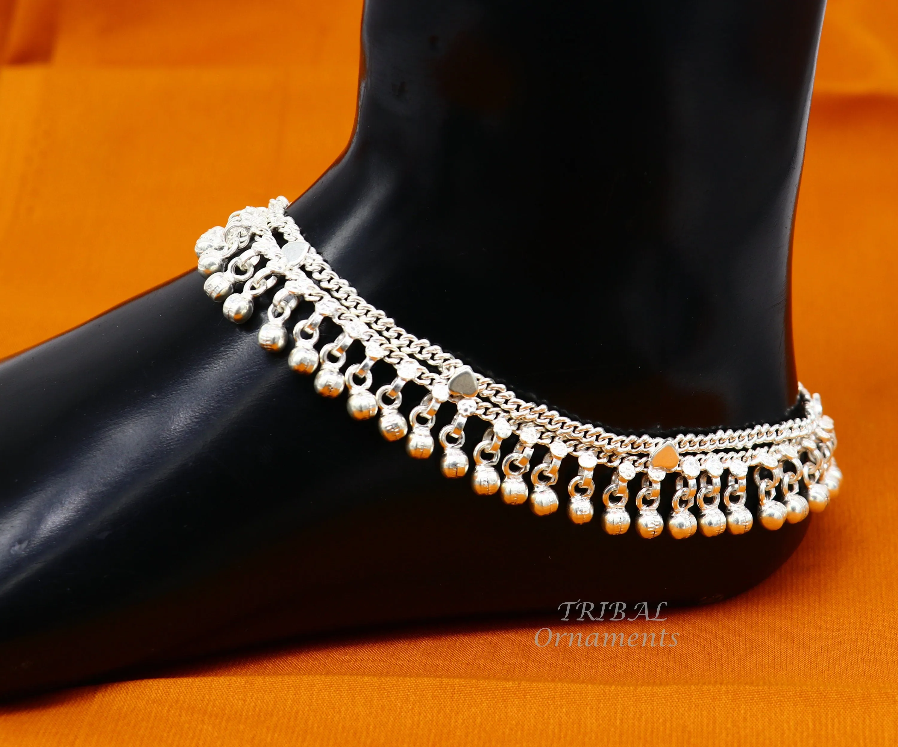 10.5" Long handmade sterling silver amazing noisy bells ankle bracelet, gorgeous charm anklets customized belly dance gifting jewelry ank476