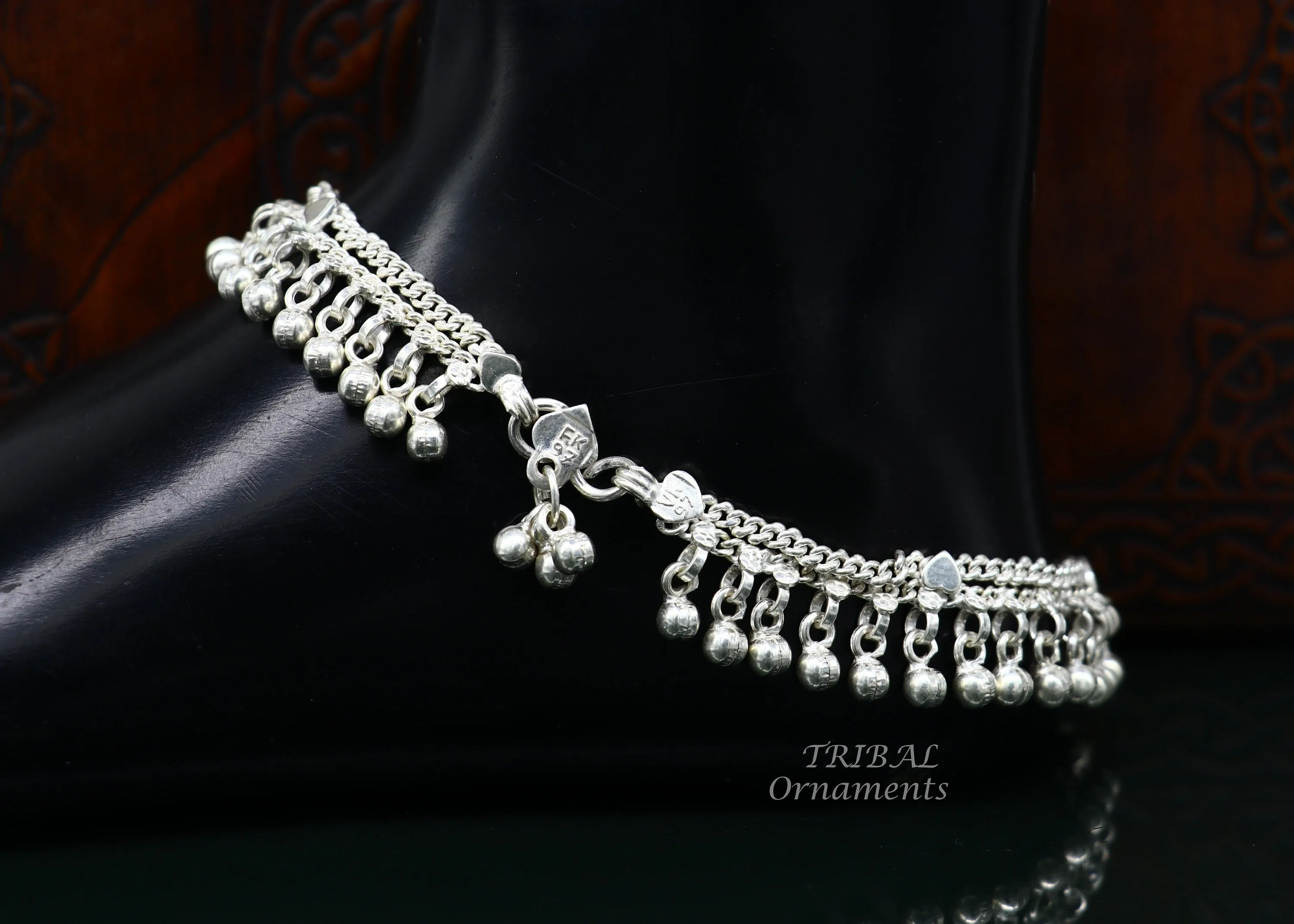 10.5" Long handmade sterling silver amazing noisy bells ankle bracelet, gorgeous charm anklets customized belly dance gifting jewelry ank476
