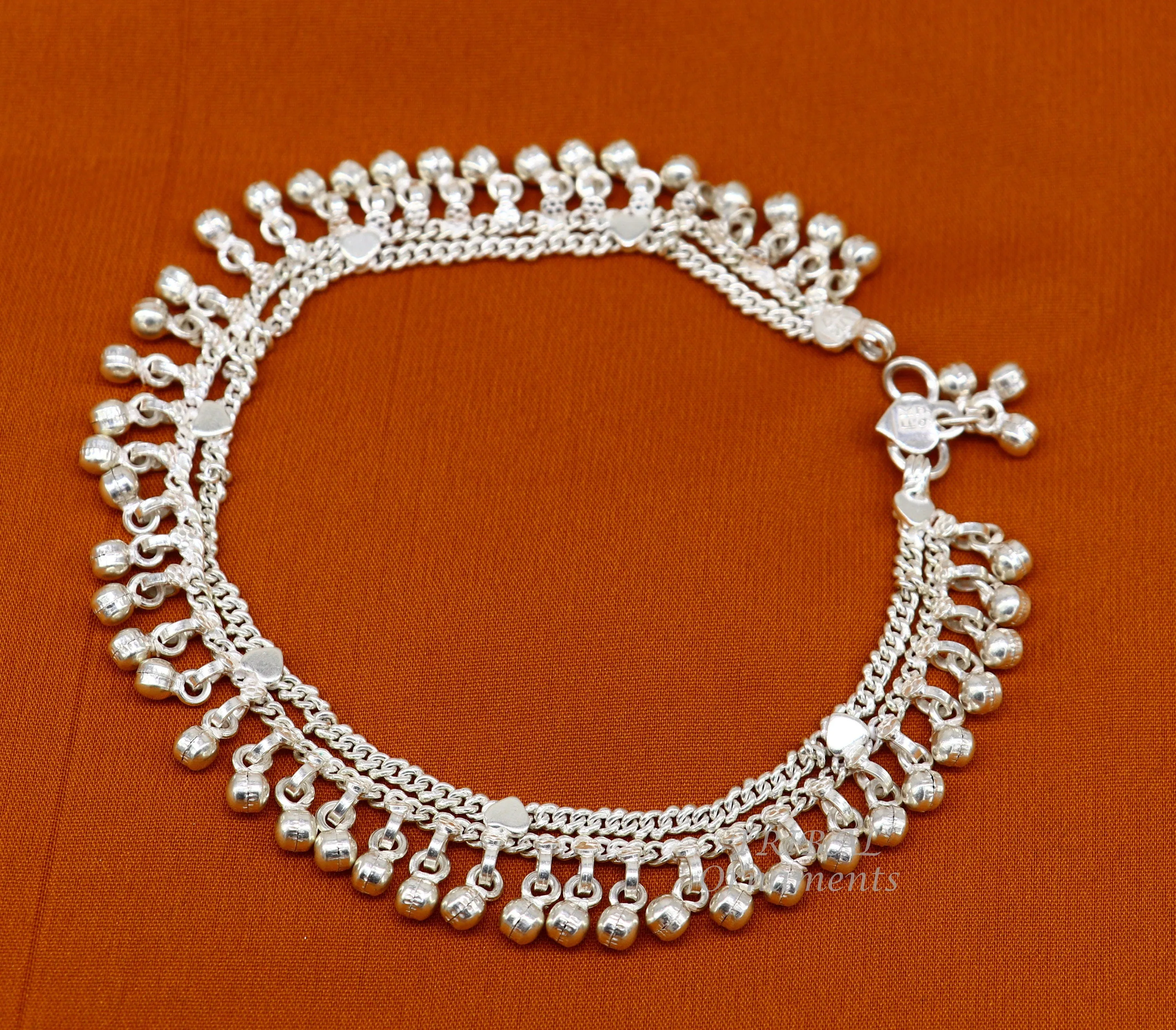 10.5" Long handmade sterling silver amazing noisy bells ankle bracelet, gorgeous charm anklets customized belly dance gifting jewelry ank476