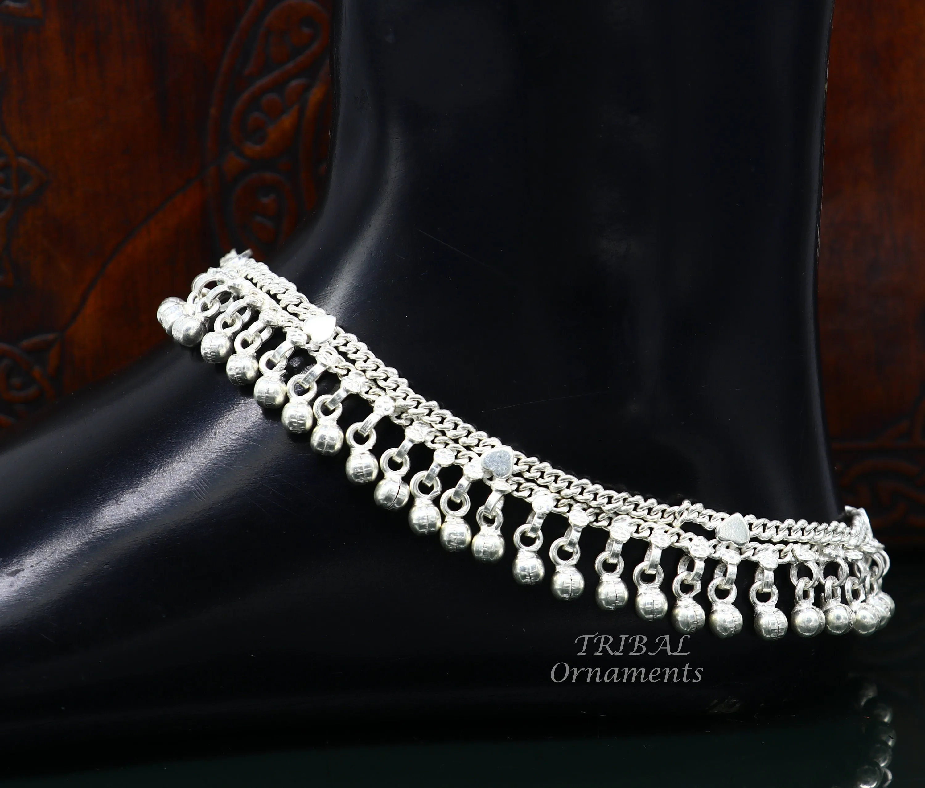 10.5" Long handmade sterling silver amazing noisy bells ankle bracelet, gorgeous charm anklets customized belly dance gifting jewelry ank476