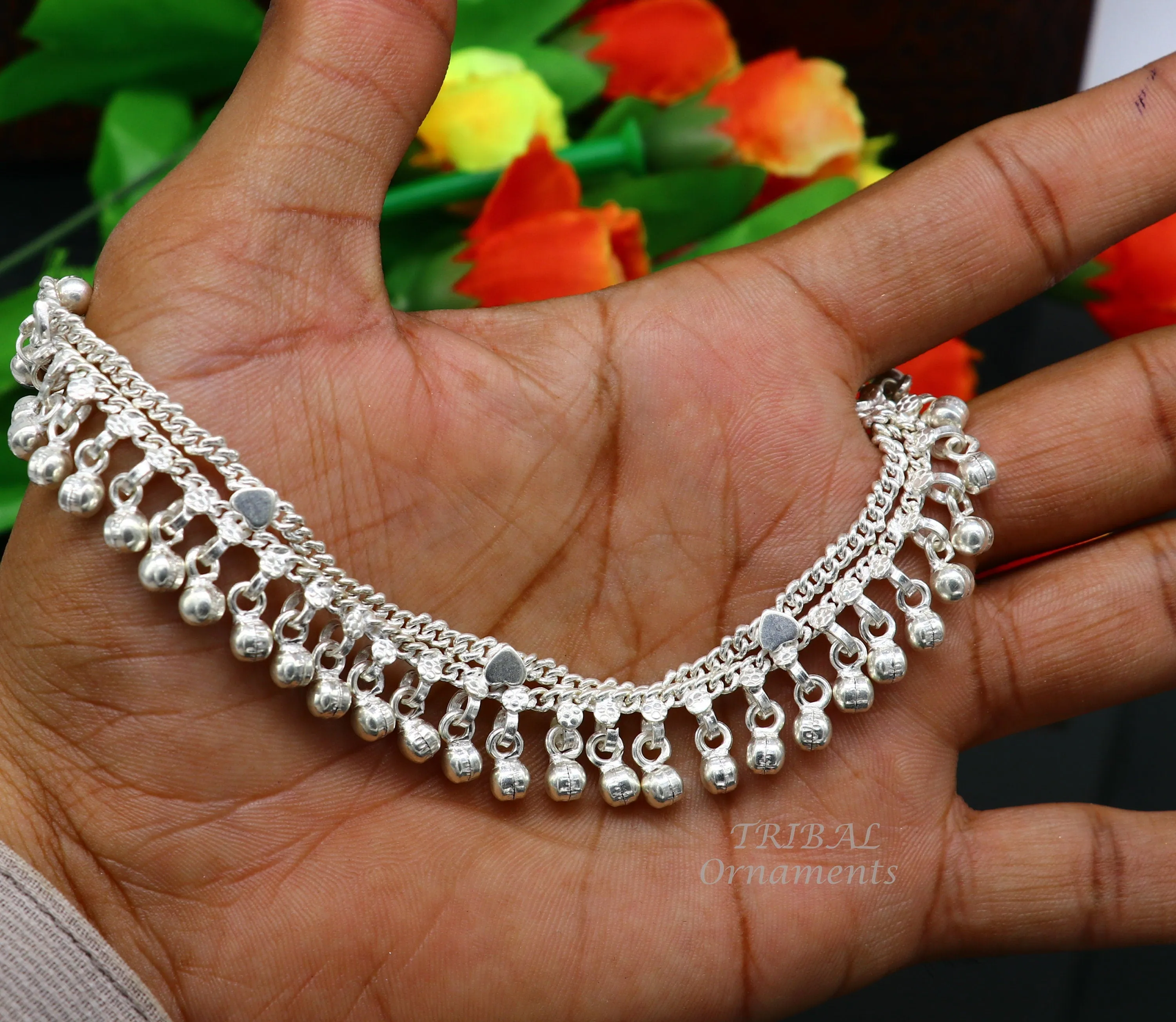 10.5" Long handmade sterling silver amazing noisy bells ankle bracelet, gorgeous charm anklets customized belly dance gifting jewelry ank476