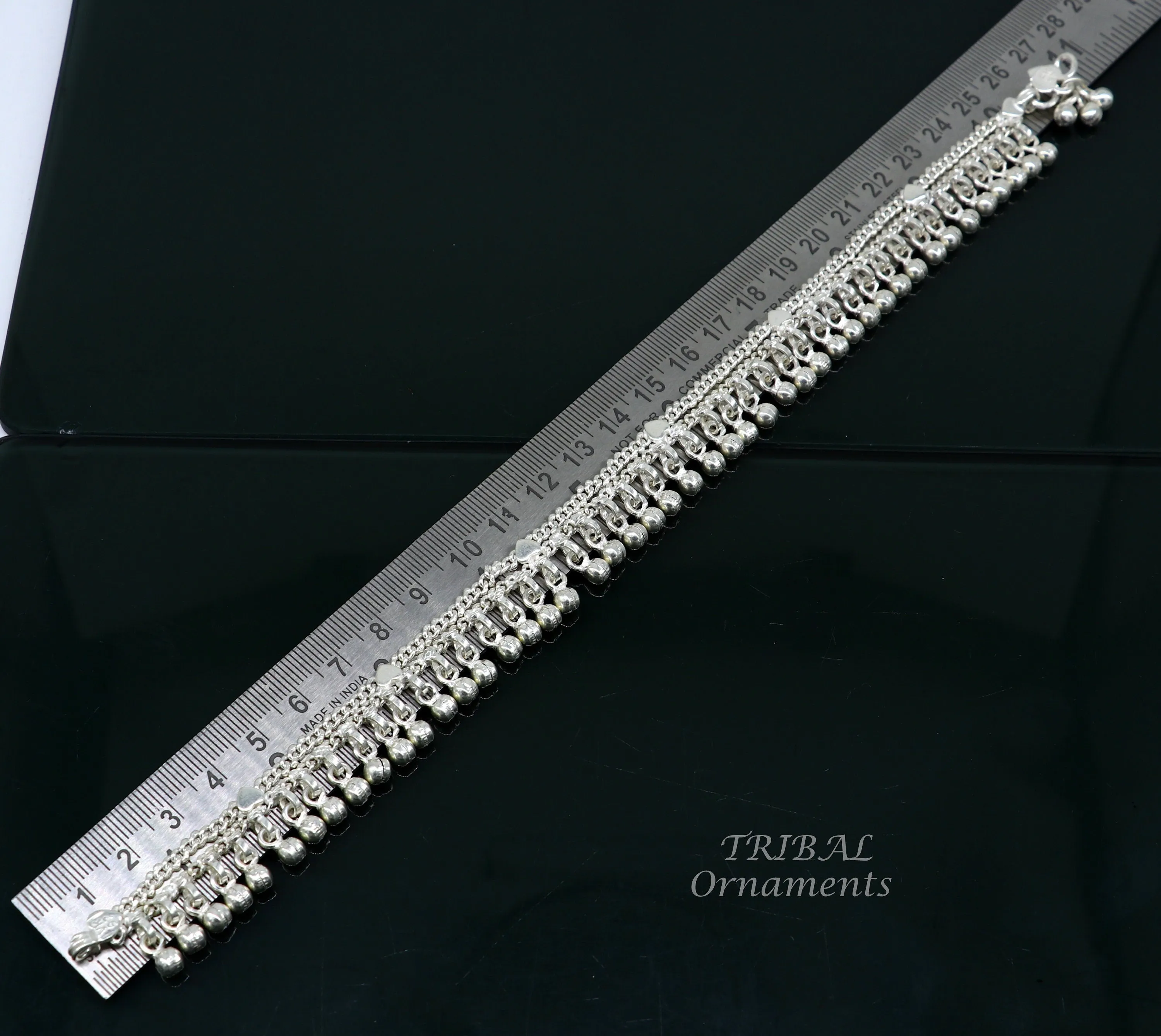 10.5" Long handmade sterling silver amazing noisy bells ankle bracelet, gorgeous charm anklets customized belly dance gifting jewelry ank476