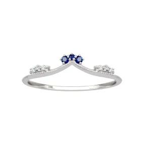 10k White Gold Curved Genuine Sapphire and Diamond Band Guard