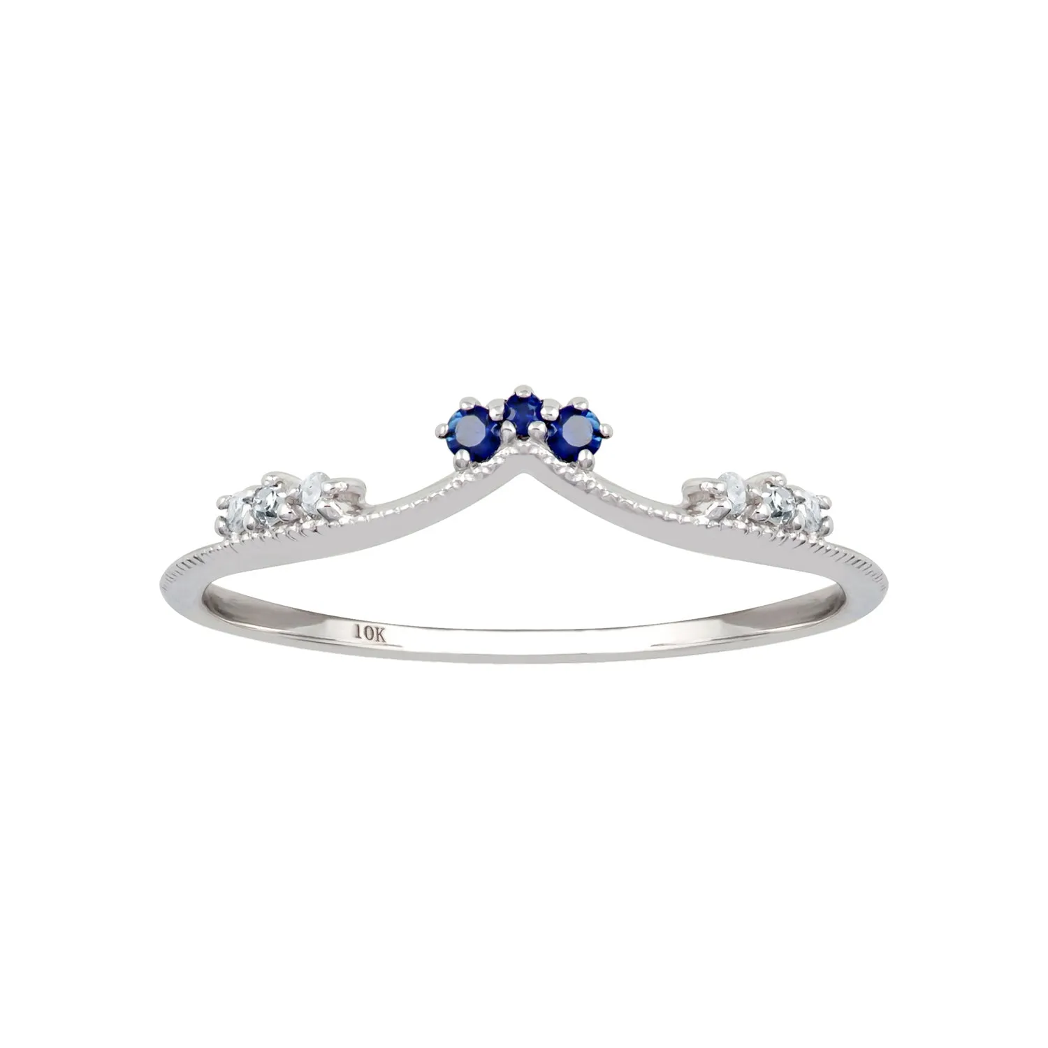 10k White Gold Curved Genuine Sapphire and Diamond Band Guard