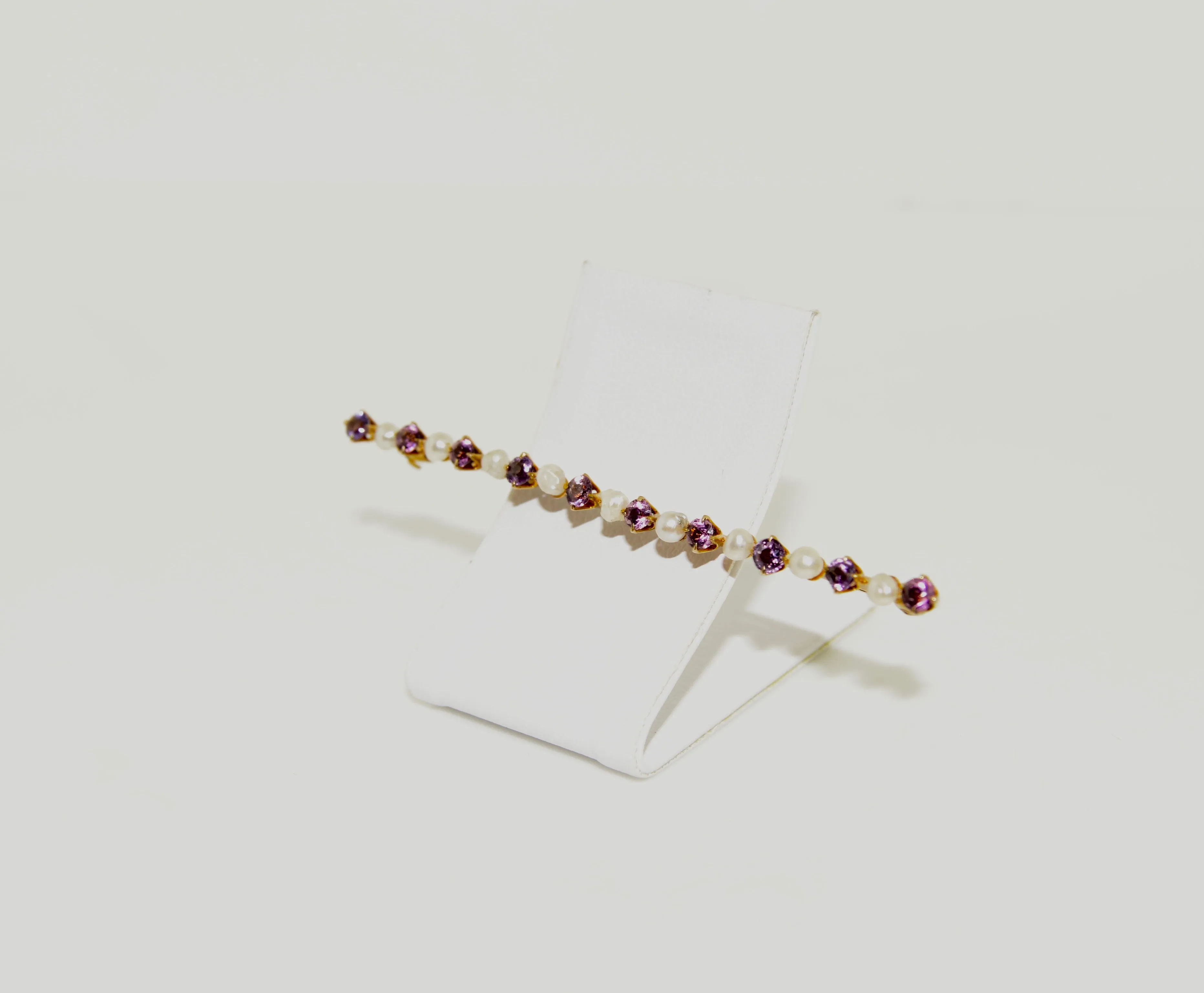 10K Yellow Gold Amethyst and Pearl Gold Bar Brooch