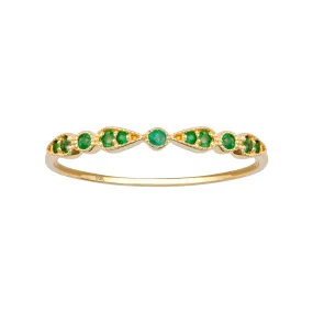 10k Yellow Gold Genuine Round Emerald Vintage Style Stackable Band