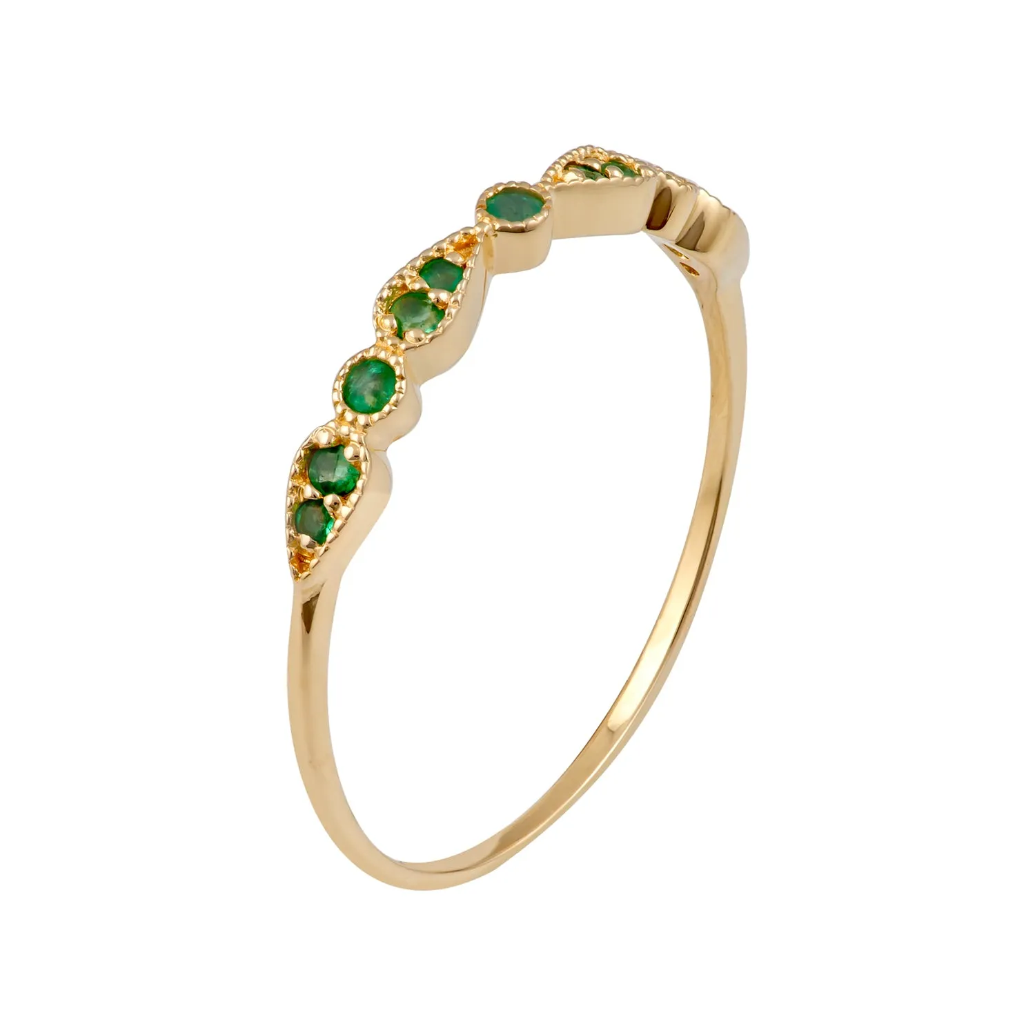 10k Yellow Gold Genuine Round Emerald Vintage Style Stackable Band
