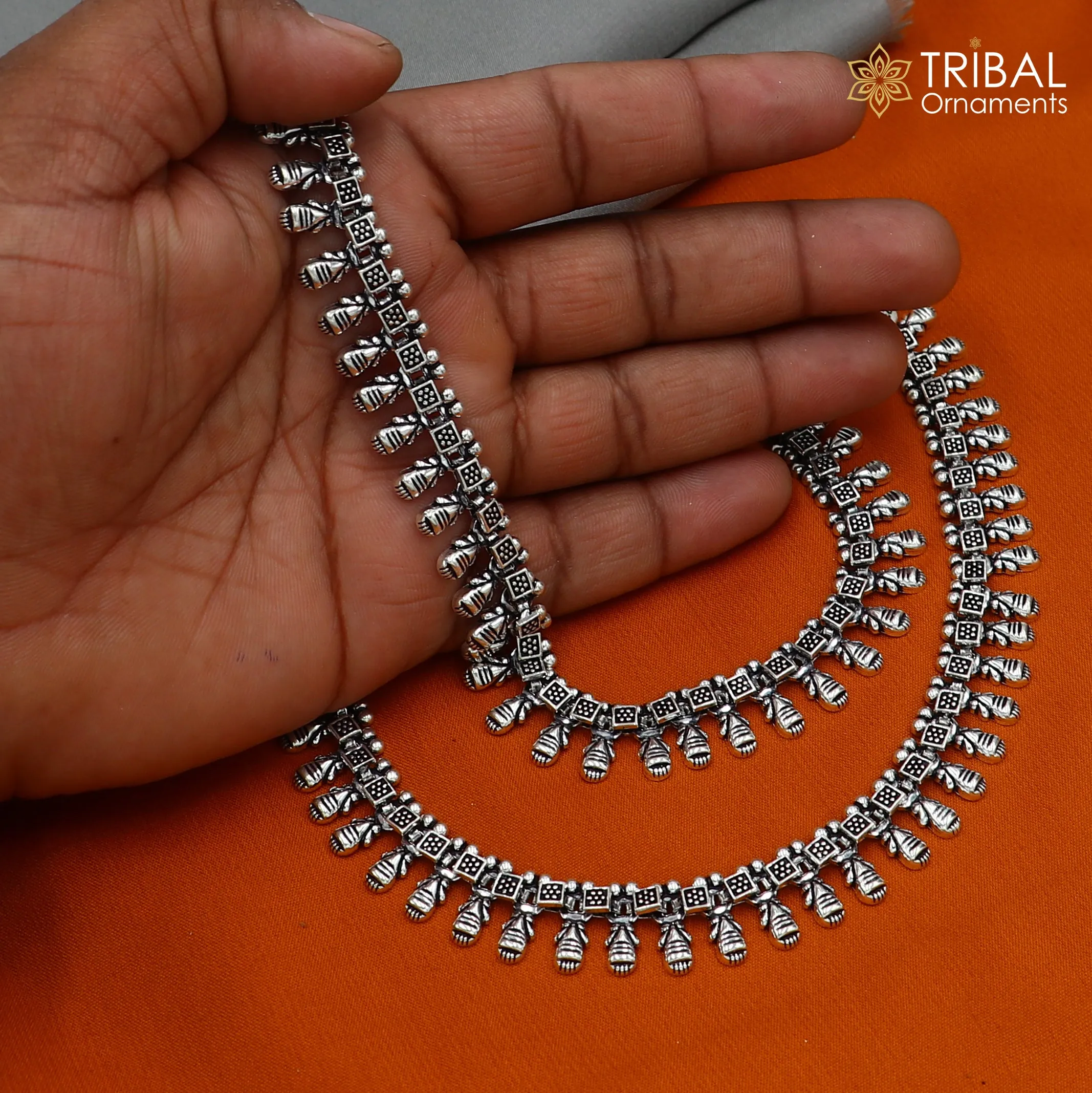 11" 925 sterling silver handmade anklets foot bracelet ,ankle bracelet belly dance jewelry from India ank665