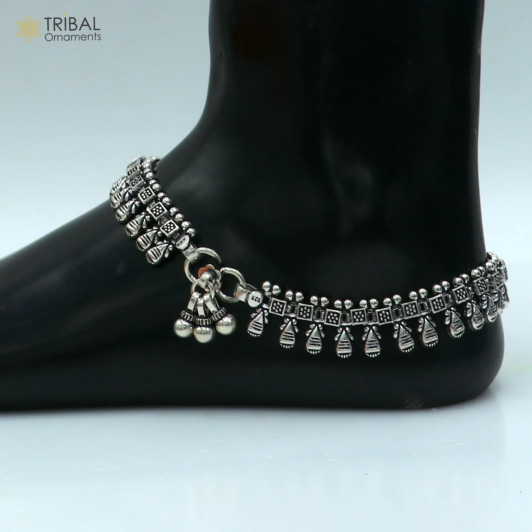 11" 925 sterling silver handmade anklets foot bracelet ,ankle bracelet belly dance jewelry from India ank665