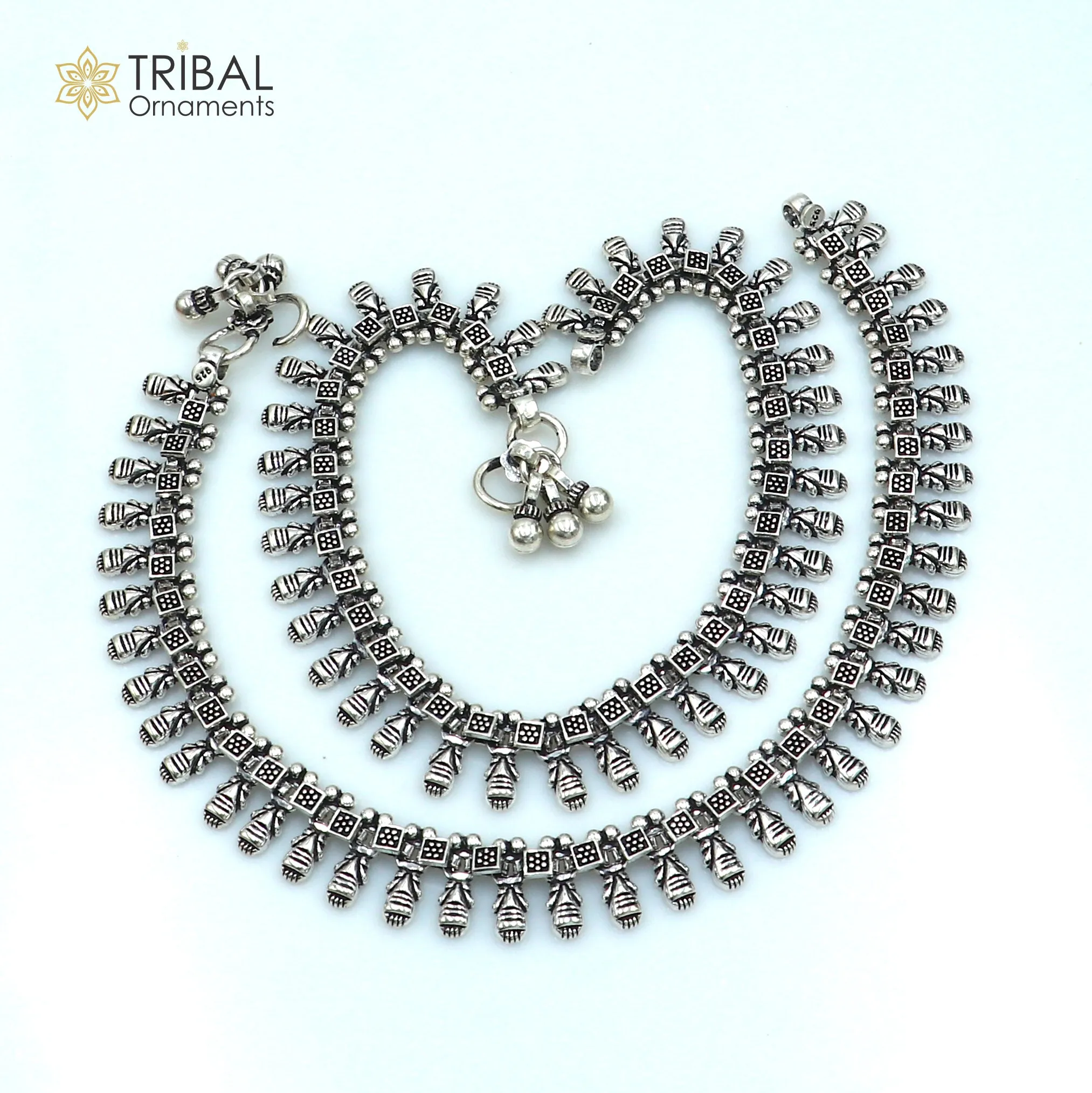 11" 925 sterling silver handmade anklets foot bracelet ,ankle bracelet belly dance jewelry from India ank665