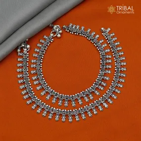 11" 925 sterling silver handmade anklets foot bracelet ,ankle bracelet belly dance jewelry from India ank665