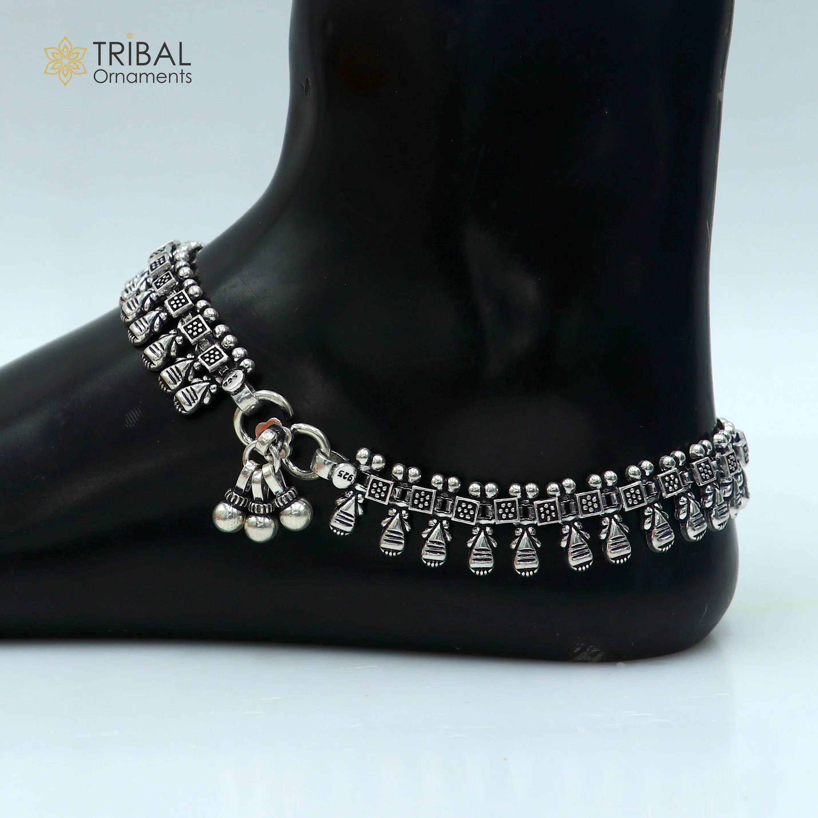 11" 925 sterling silver handmade anklets foot bracelet ,ankle bracelet belly dance jewelry from India ank665