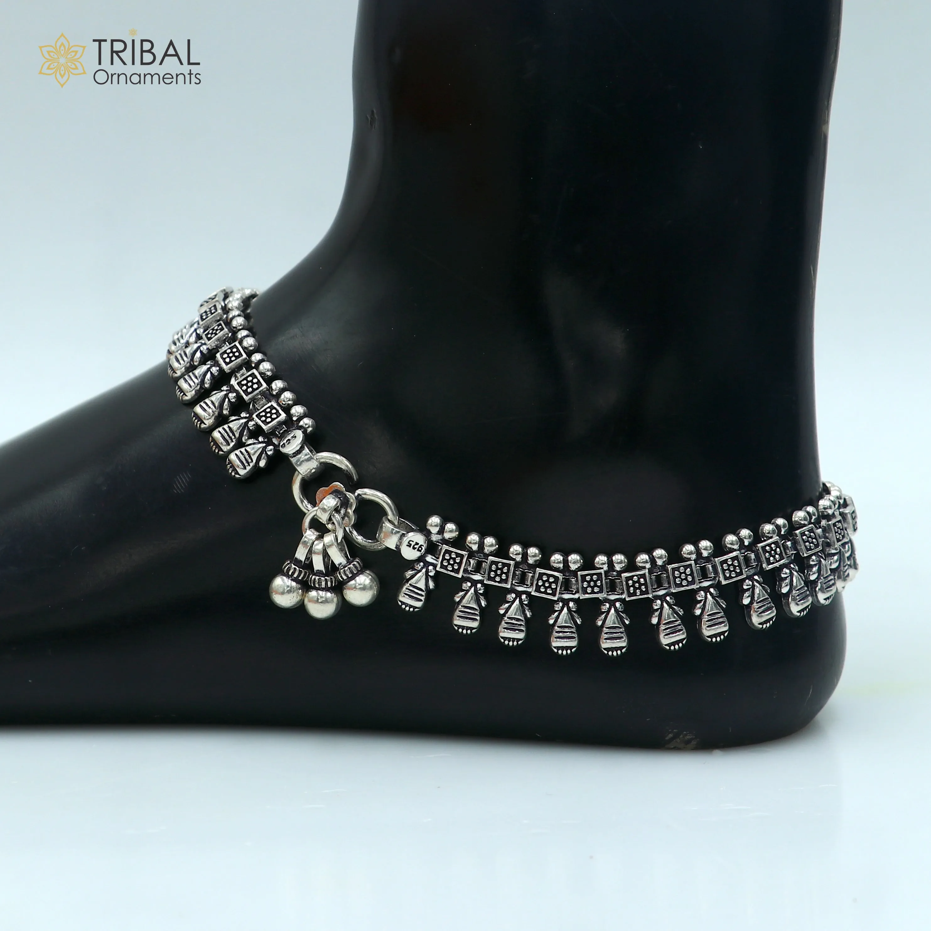 11" 925 sterling silver handmade anklets foot bracelet ,ankle bracelet belly dance jewelry from India ank665