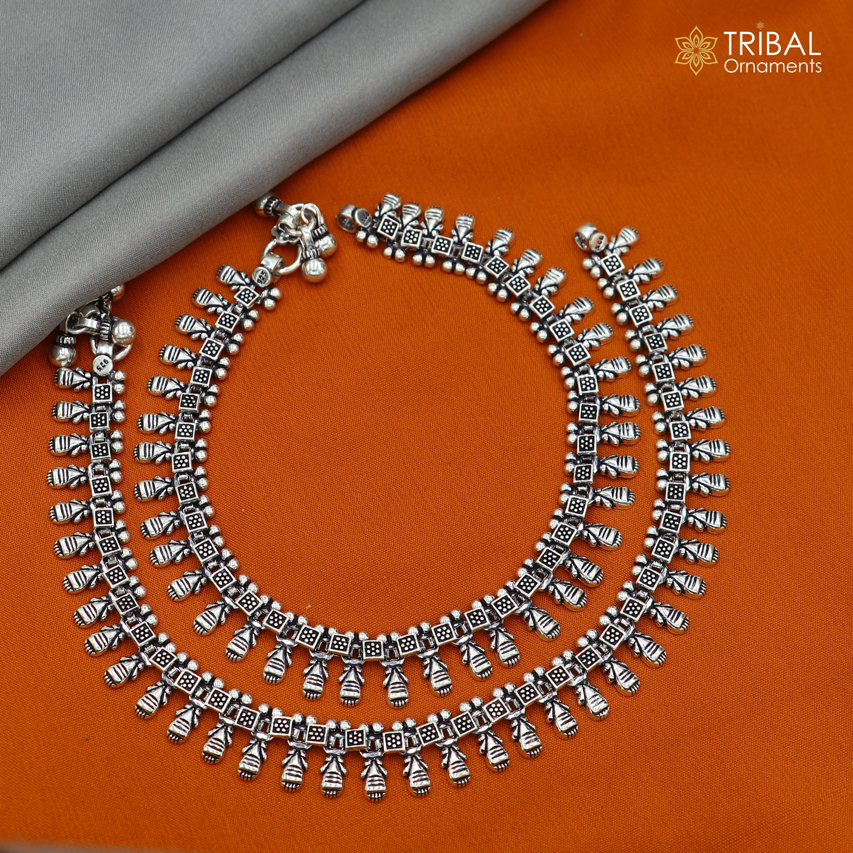 11" 925 sterling silver handmade anklets foot bracelet ,ankle bracelet belly dance jewelry from India ank665