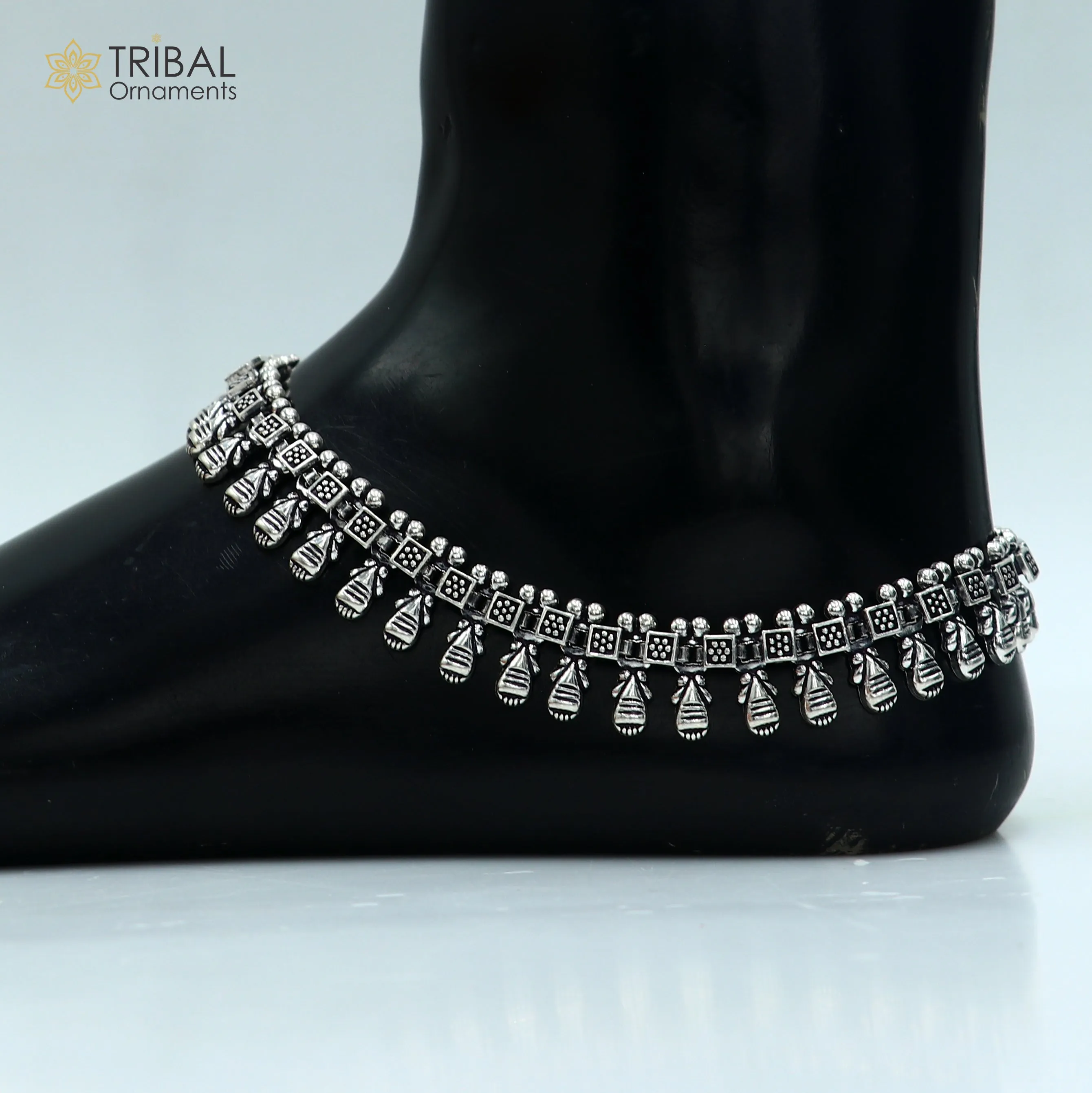 11" 925 sterling silver handmade anklets foot bracelet ,ankle bracelet belly dance jewelry from India ank665