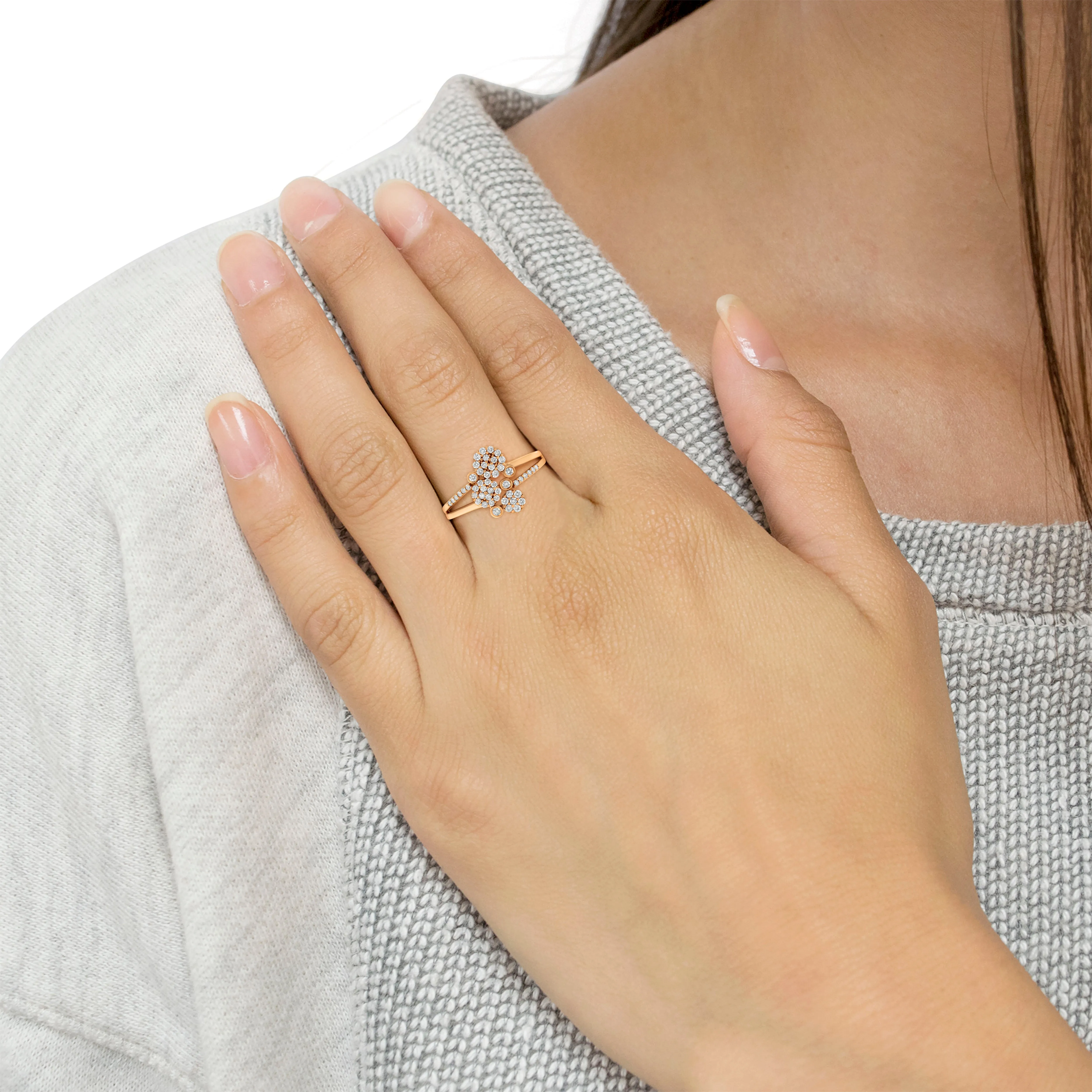 14K Rose Gold Plated .925 Sterling Silver 1/2 Cttw Diamond Scatter Composite Bypass Ring