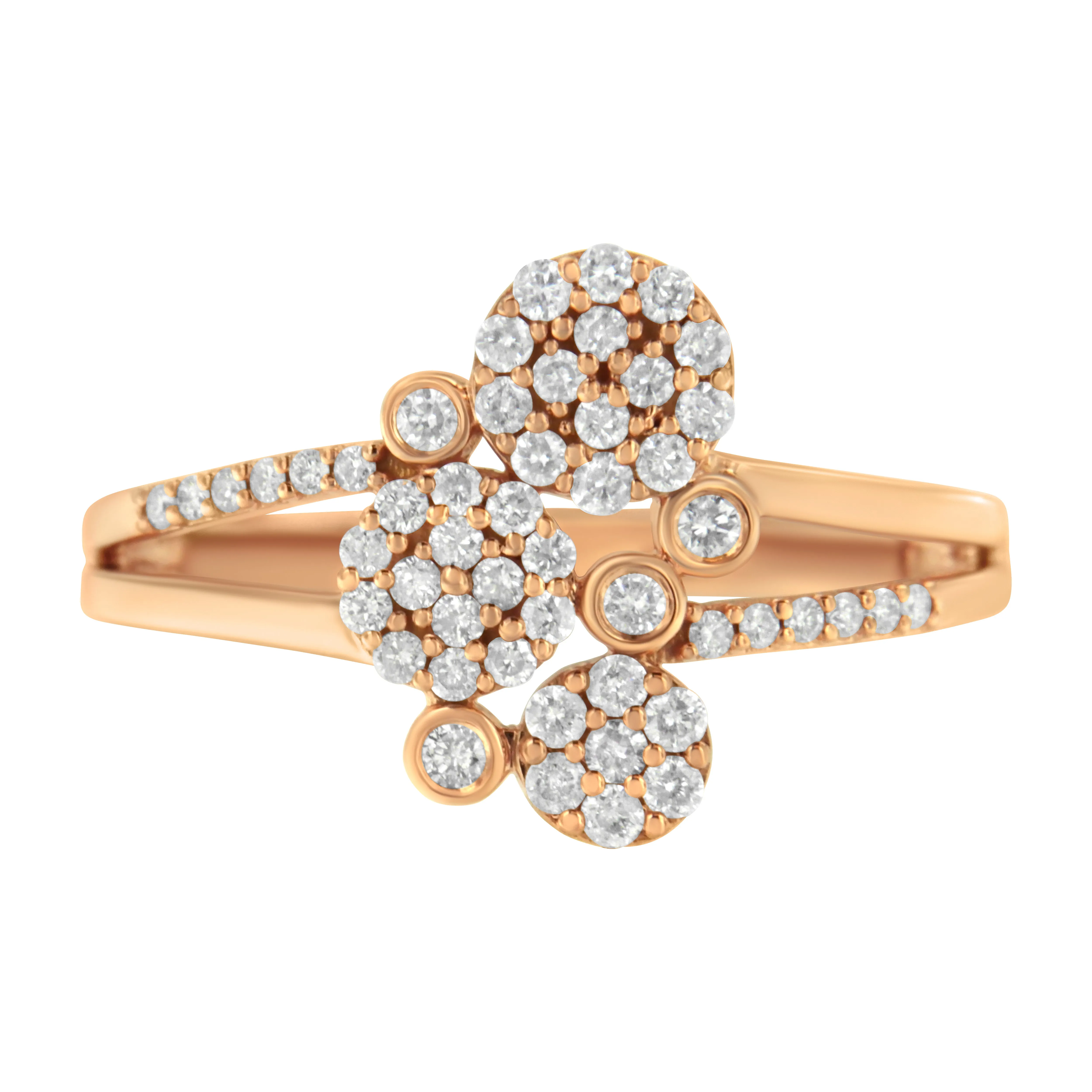 14K Rose Gold Plated .925 Sterling Silver 1/2 Cttw Diamond Scatter Composite Bypass Ring