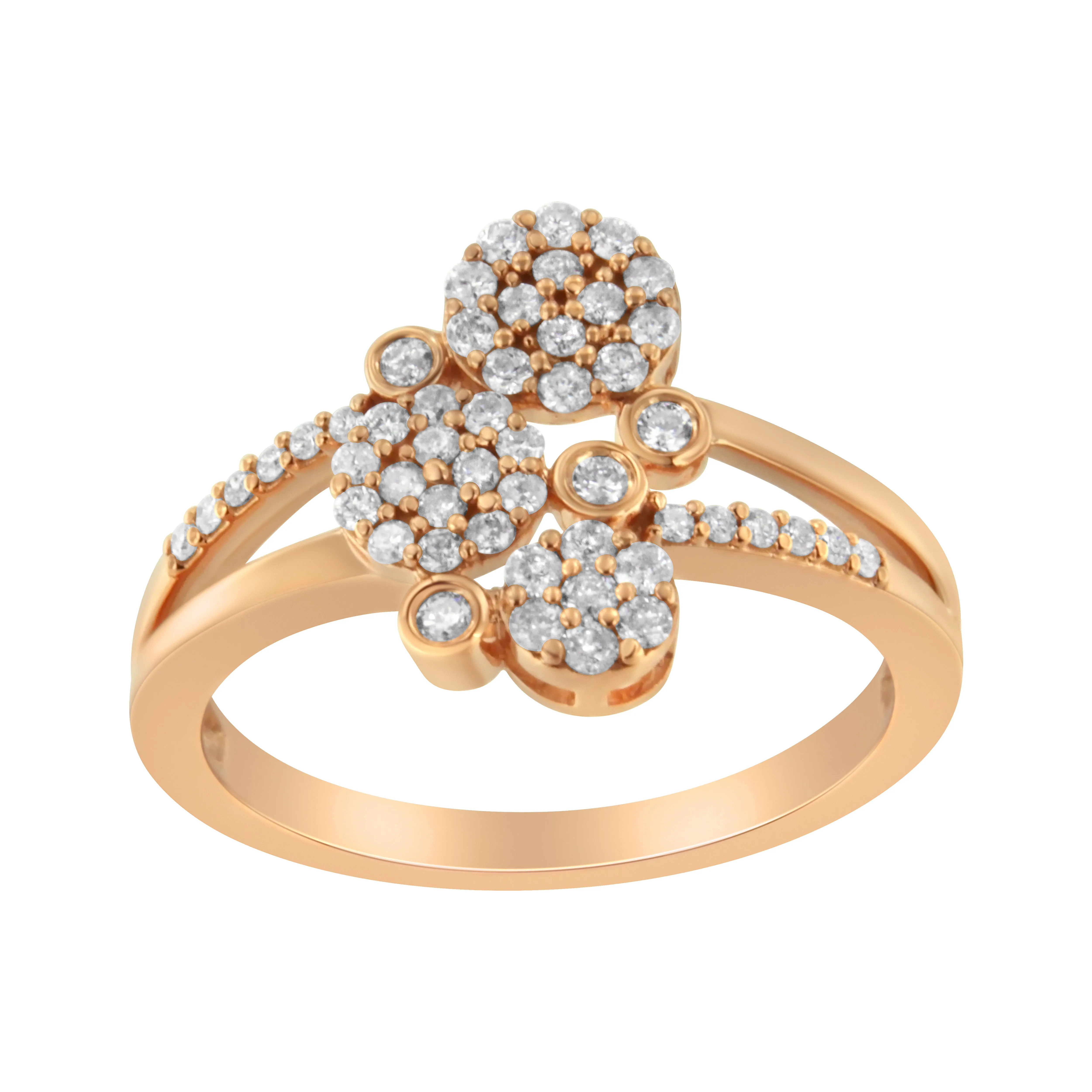14K Rose Gold Plated .925 Sterling Silver 1/2 Cttw Diamond Scatter Composite Bypass Ring