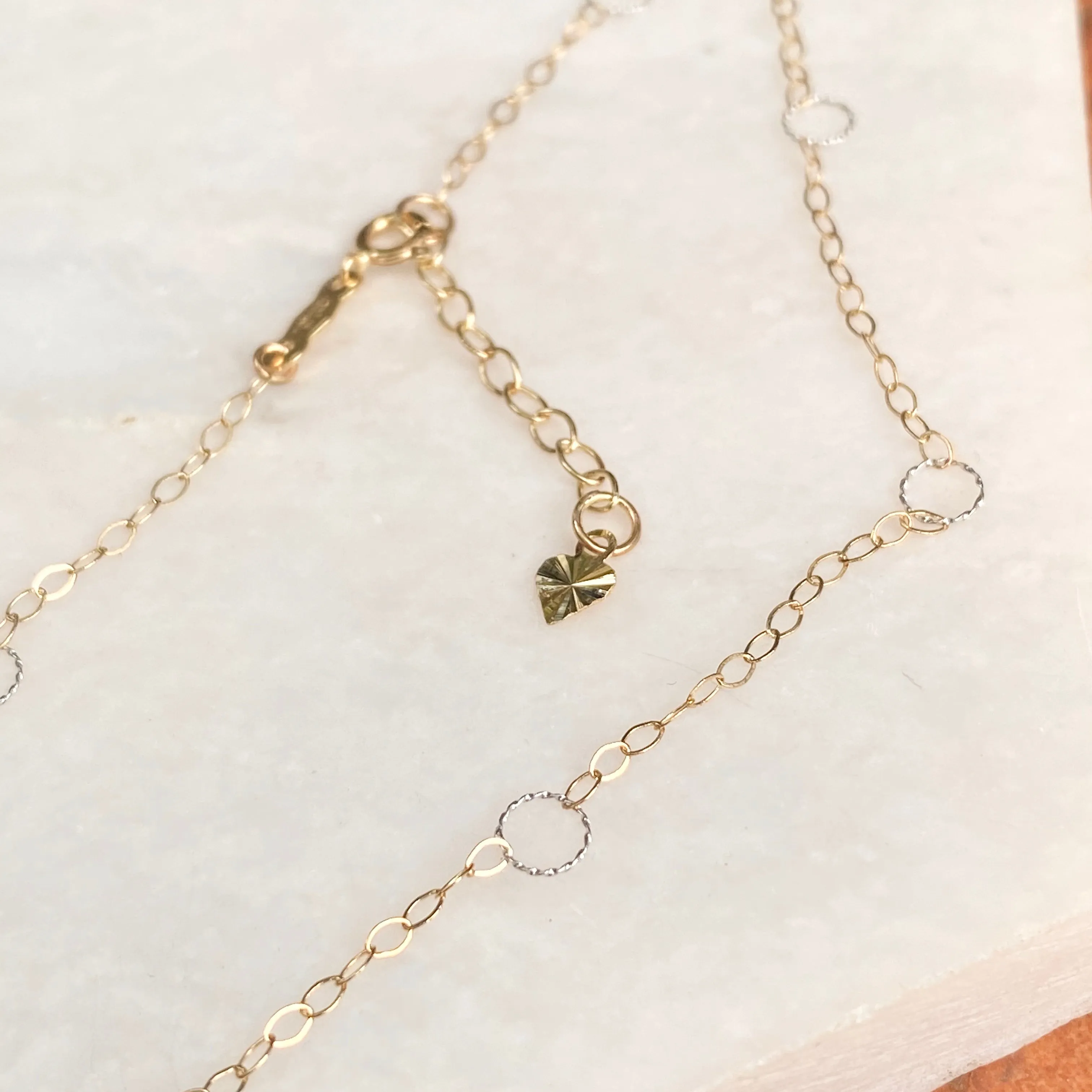 14KT Yellow Gold   White Gold Open Link Circles Chain Anklet