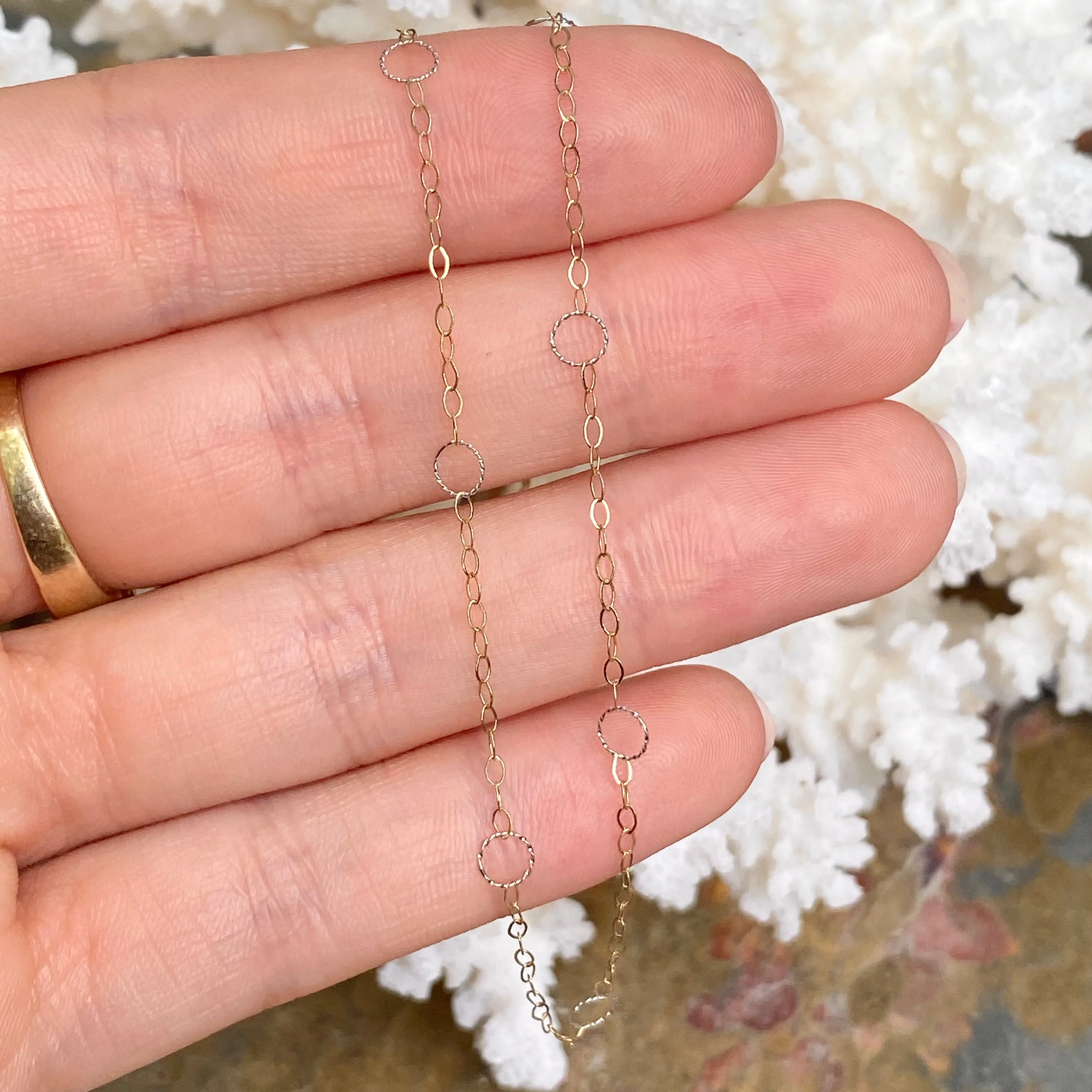 14KT Yellow Gold   White Gold Open Link Circles Chain Anklet
