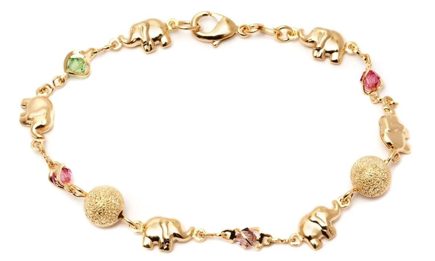 18K Gold Plated Ball and Rainbow Crystal Elephant Anklet