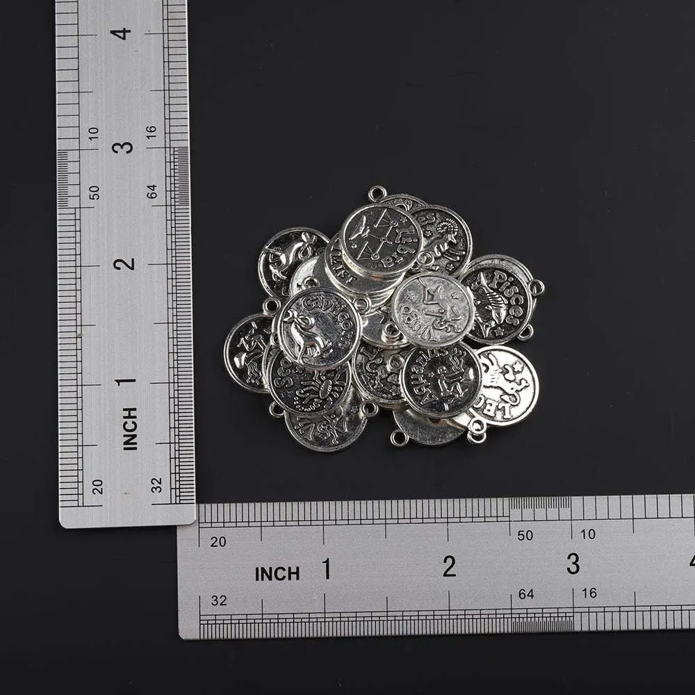 24 PCS Metal Zodiac Charms for Jewelry Making Vintage Constellation Pendant Beads for DIY Bracelet Necklace