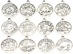 24 PCS Metal Zodiac Charms for Jewelry Making Vintage Constellation Pendant Beads for DIY Bracelet Necklace