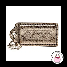2.5" COACH Silver Metallic CRACKLE LEATHER Key Fob Bag Charm Keychain Hang Tag