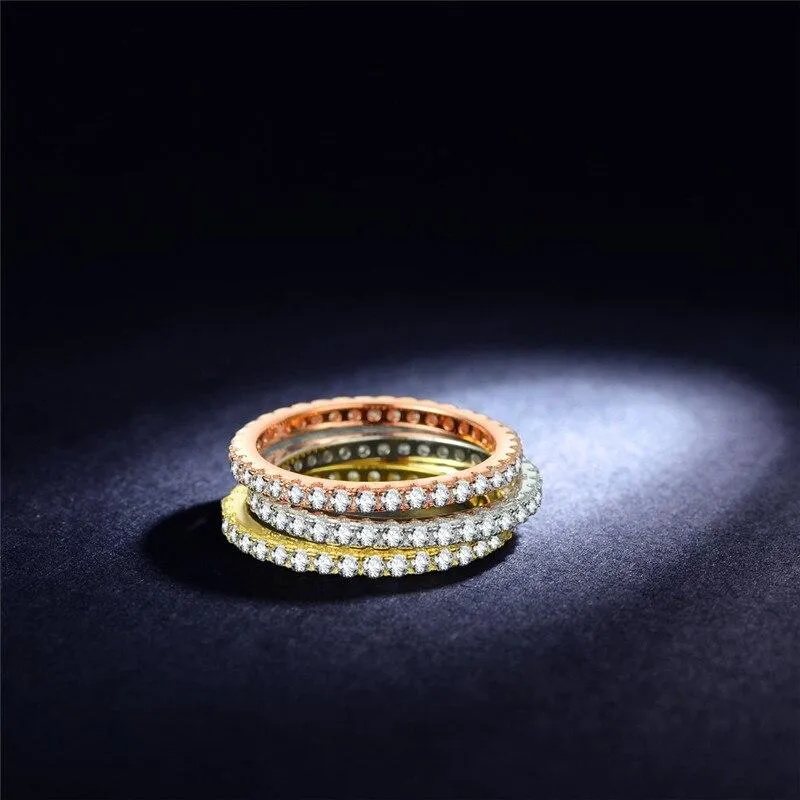 2mm Stackable Cubic Zirconias 925 Sterling Silver Womens Rings