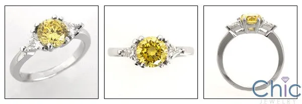 3 Stone Cubic Zirconia Ring 1.25 Round CanaryTriangles Cz 14K W Gold Ring