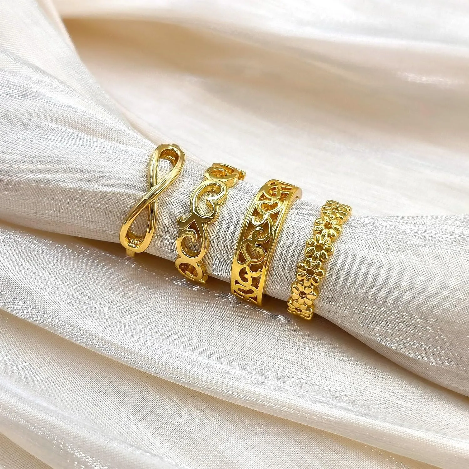 4Pcs 14K Adjustable Gold Boho Toe Ring Open Size Tarnish Free Toe Rings Jewelry for Women Teenage Girls Christmas Jewelry Gifts