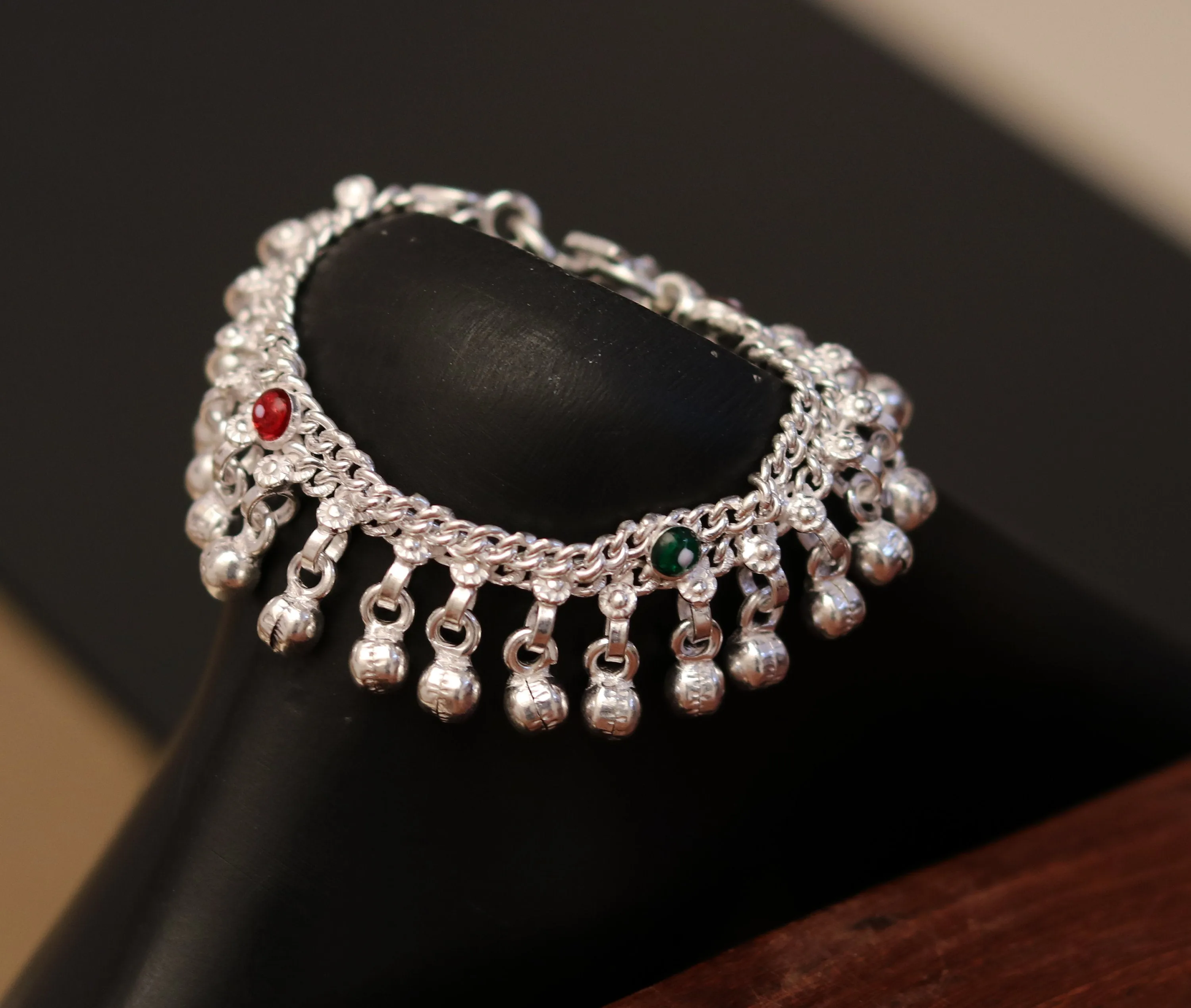 5.1" handmade vintage trendy style sterling silver fabulous baby anklets, unisex baby ankle bracelet with awesome nosy jingle bells ank164