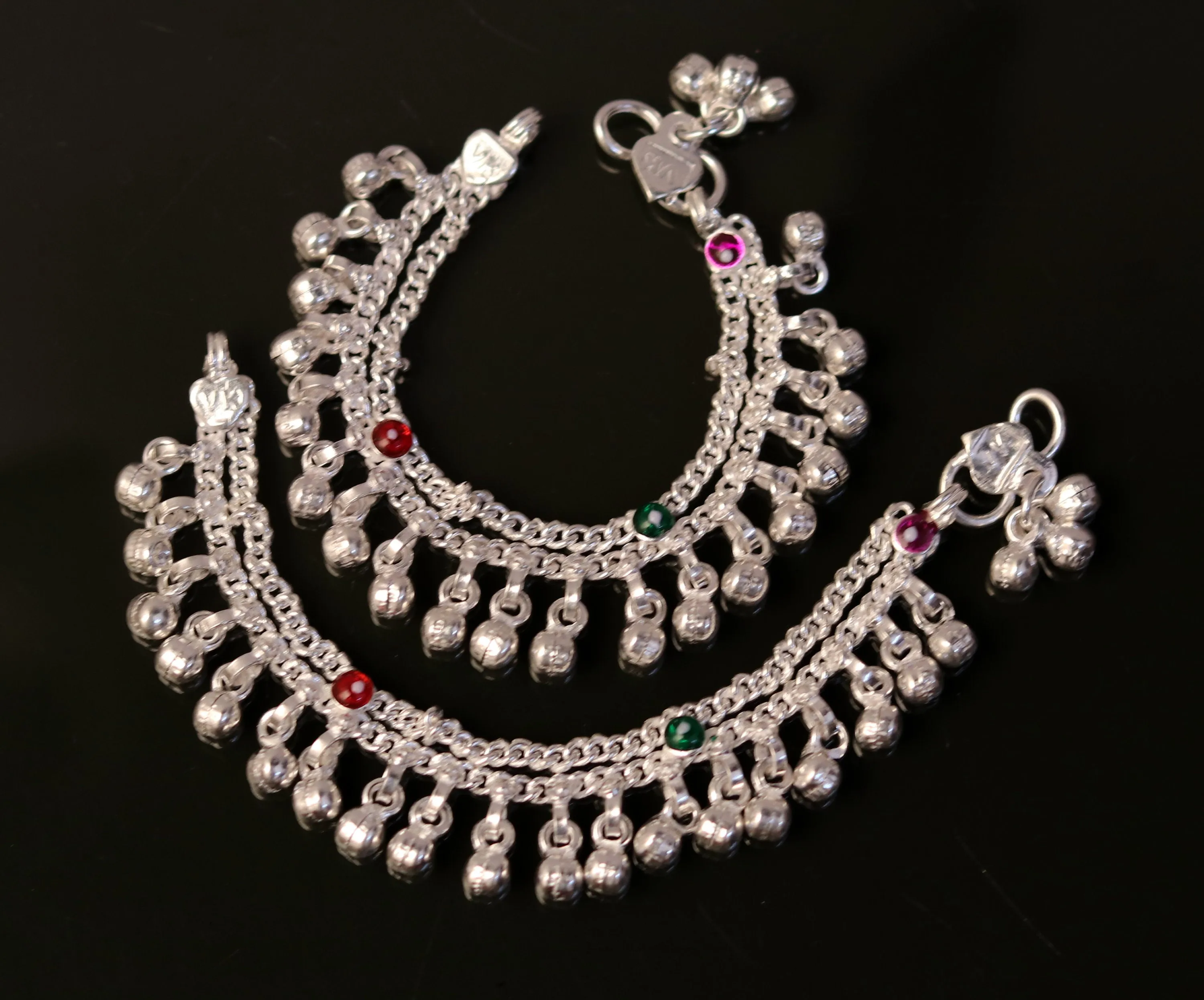 5.1" handmade vintage trendy style sterling silver fabulous baby anklets, unisex baby ankle bracelet with awesome nosy jingle bells ank164