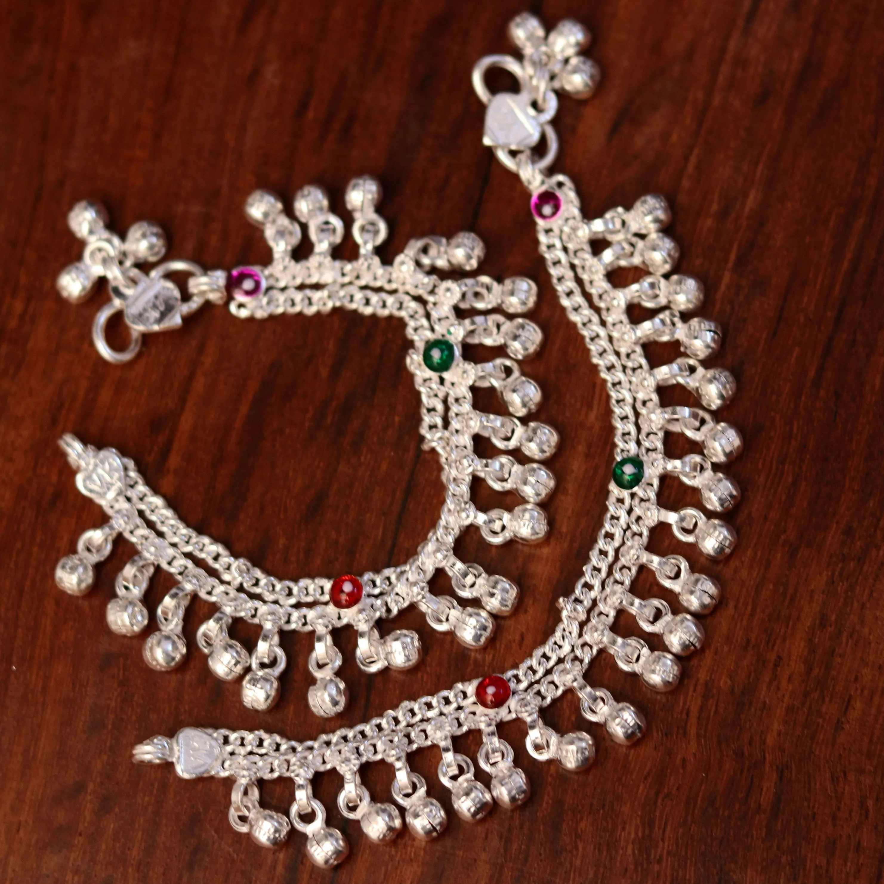 5.1" handmade vintage trendy style sterling silver fabulous baby anklets, unisex baby ankle bracelet with awesome nosy jingle bells ank164