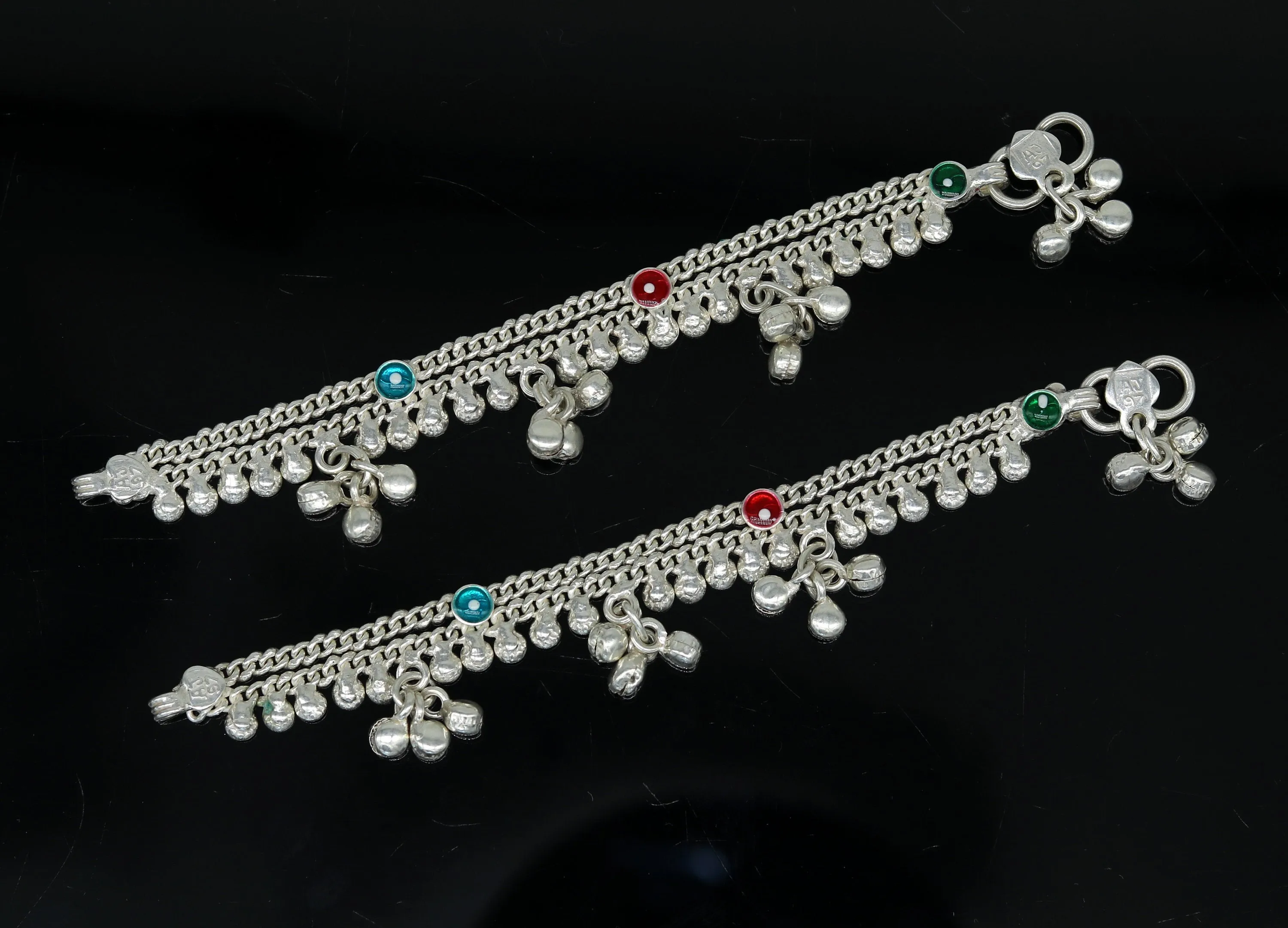 5.2" long Sterling silver handmade fabulous customized new born baby ankle bracelet with amazing hanging noisy bells gifting jewelry ank223