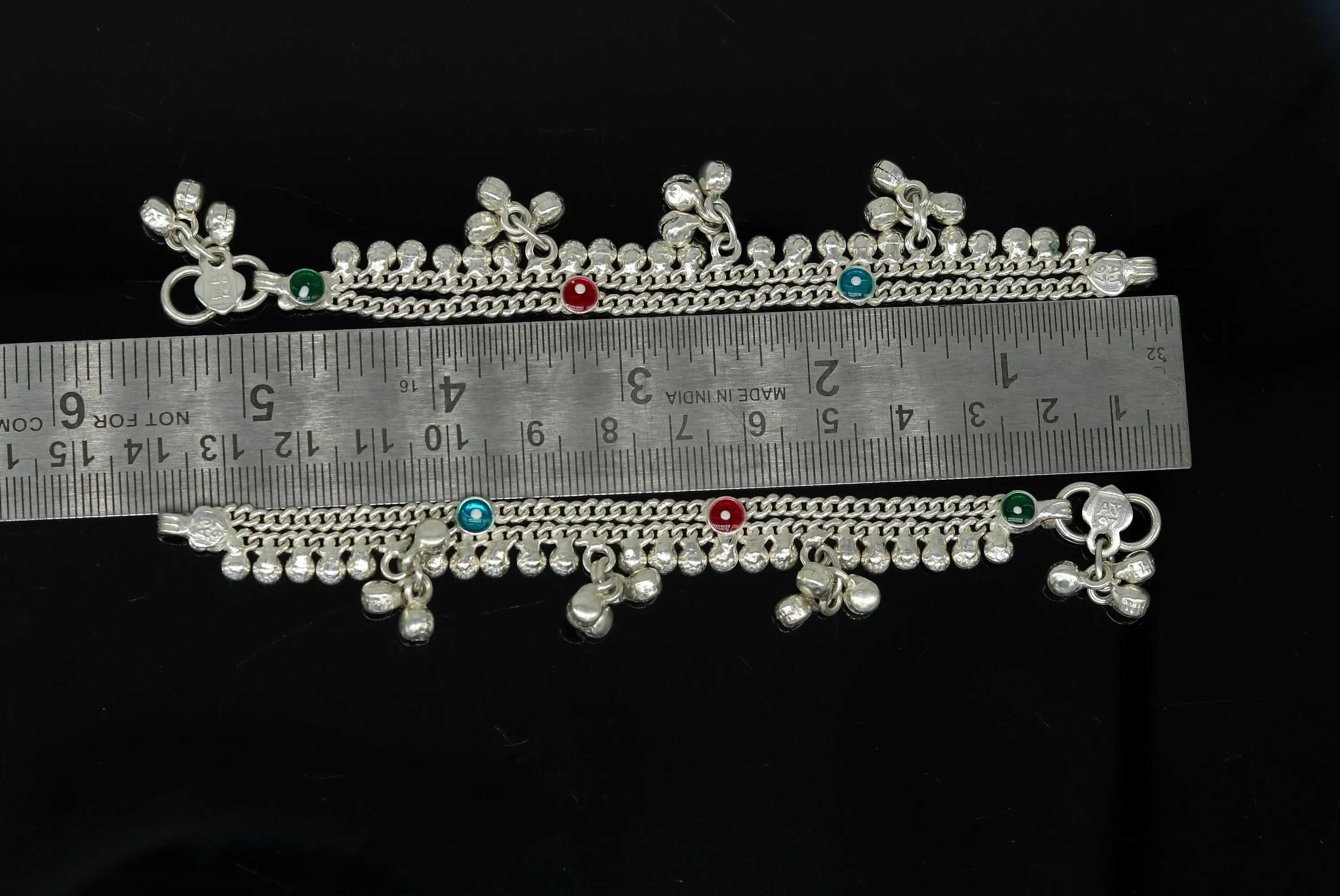 5.2" long Sterling silver handmade fabulous customized new born baby ankle bracelet with amazing hanging noisy bells gifting jewelry ank223