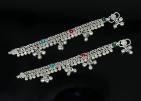 5.2" long Sterling silver handmade fabulous customized new born baby ankle bracelet with amazing hanging noisy bells gifting jewelry ank223
