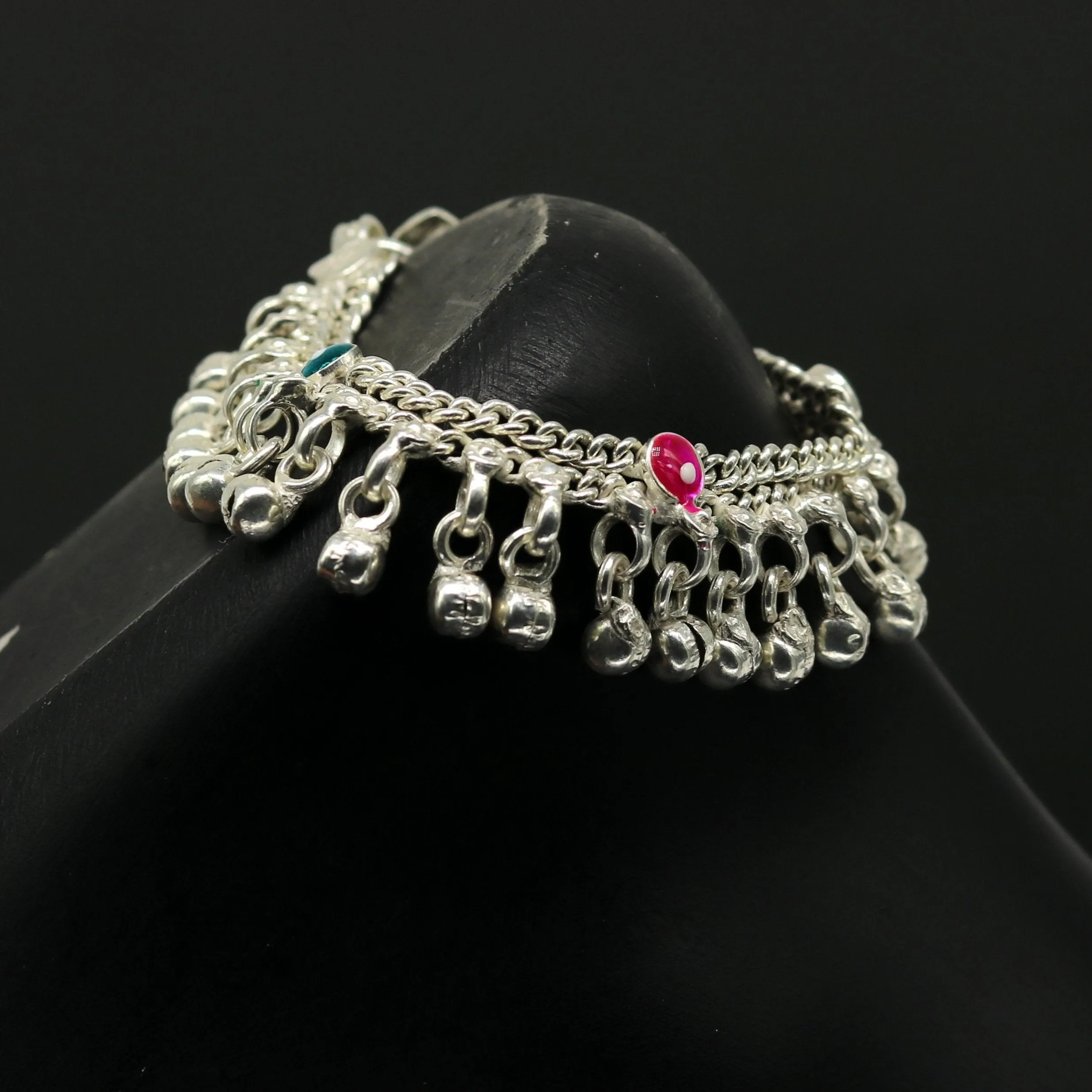 5.5" long Sterling silver handmade fabulous customized new born baby ankle bracelet with amazing hanging noisy bells gifting jewelry ank224