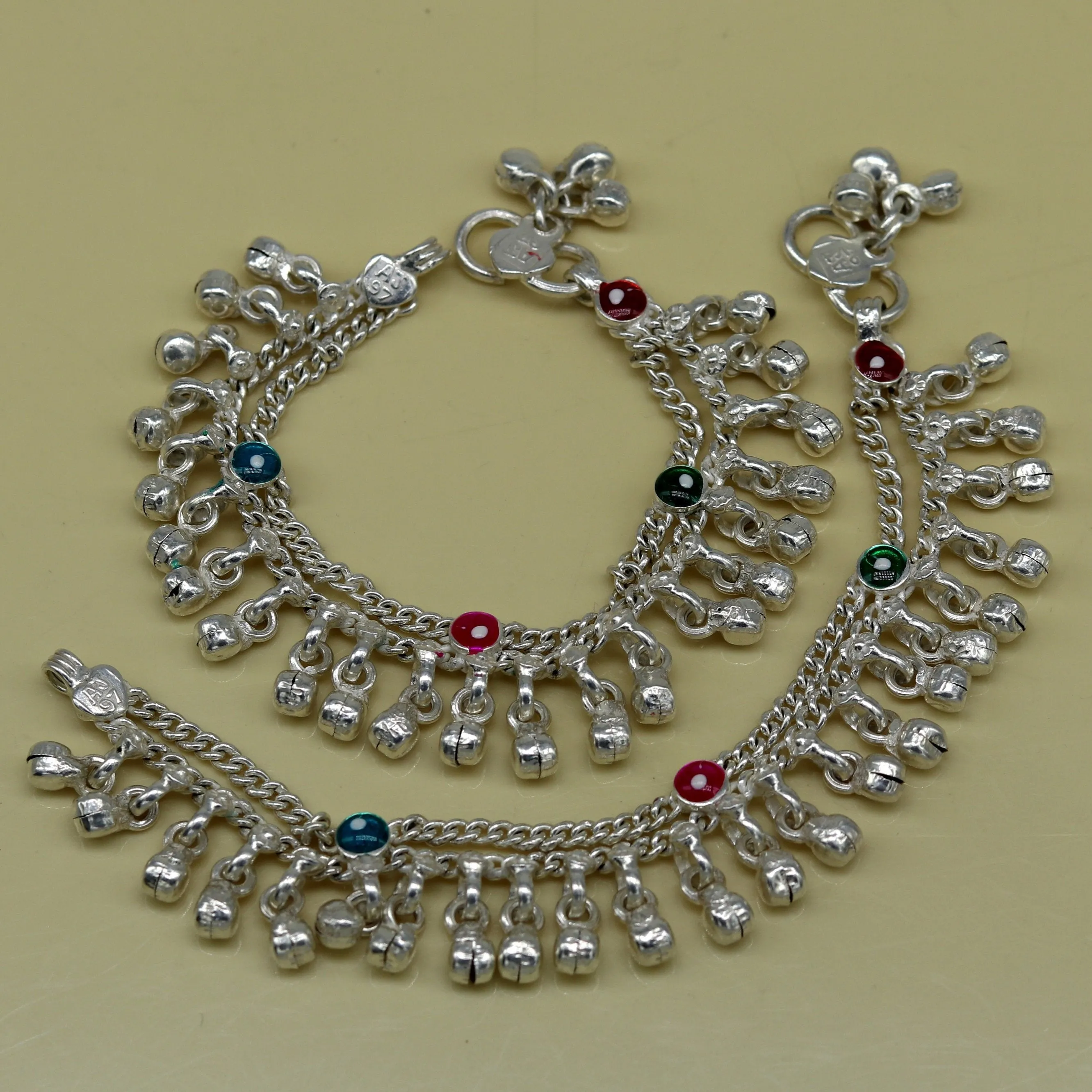 5.5" long Sterling silver handmade fabulous customized new born baby ankle bracelet with amazing hanging noisy bells gifting jewelry ank224