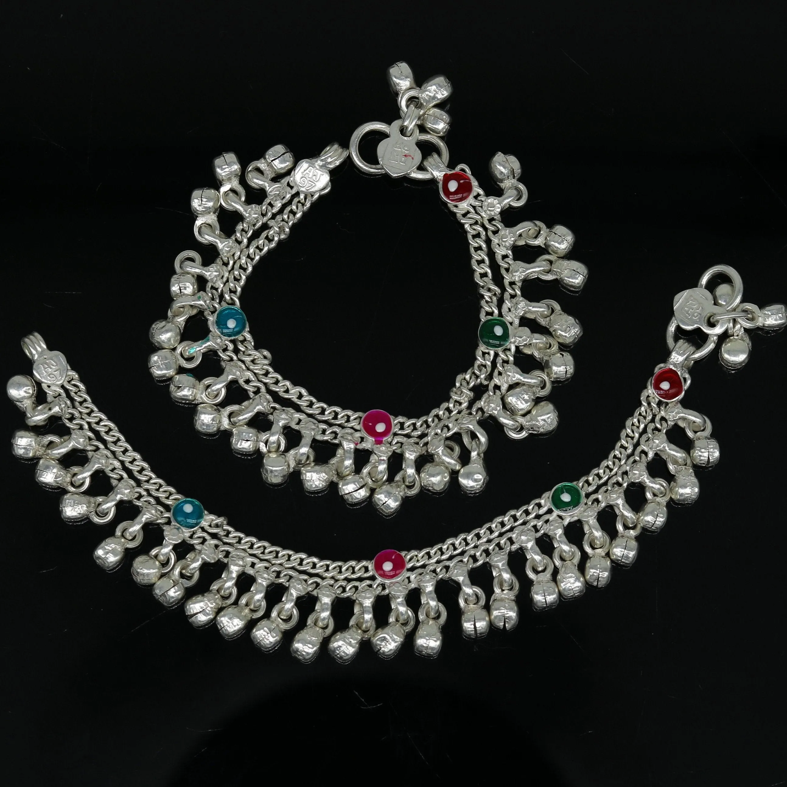 5.5" long Sterling silver handmade fabulous customized new born baby ankle bracelet with amazing hanging noisy bells gifting jewelry ank224