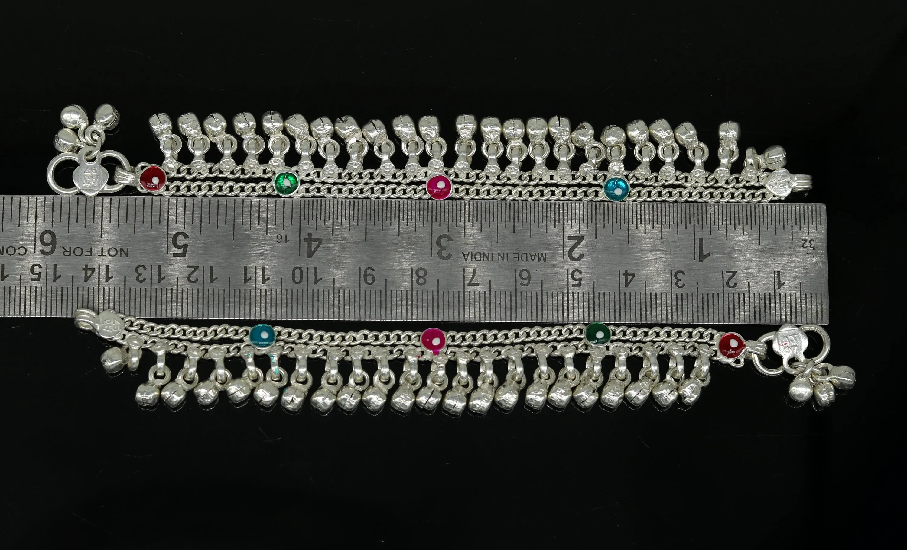5.5" long Sterling silver handmade fabulous customized new born baby ankle bracelet with amazing hanging noisy bells gifting jewelry ank224