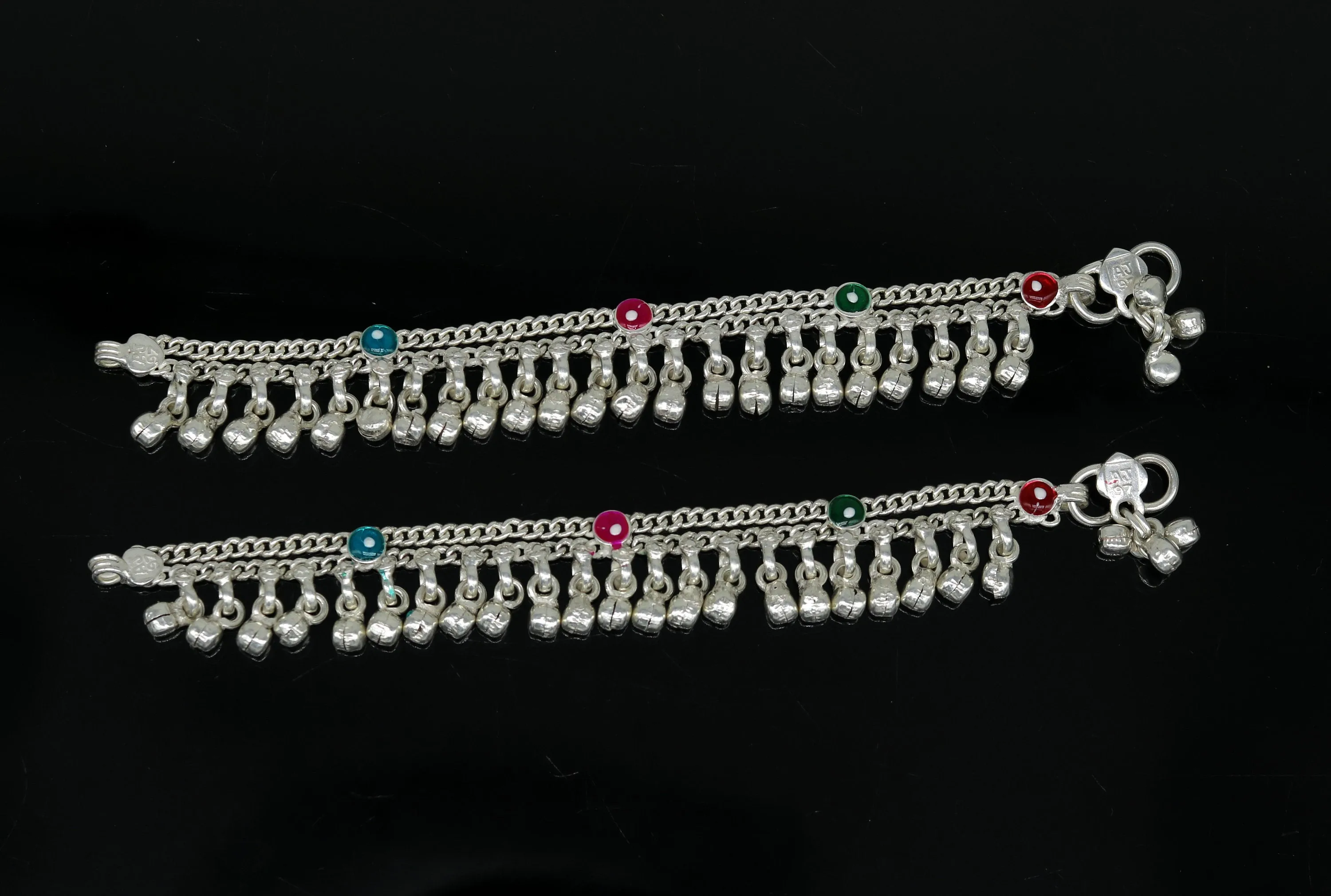 5.5" long Sterling silver handmade fabulous customized new born baby ankle bracelet with amazing hanging noisy bells gifting jewelry ank224