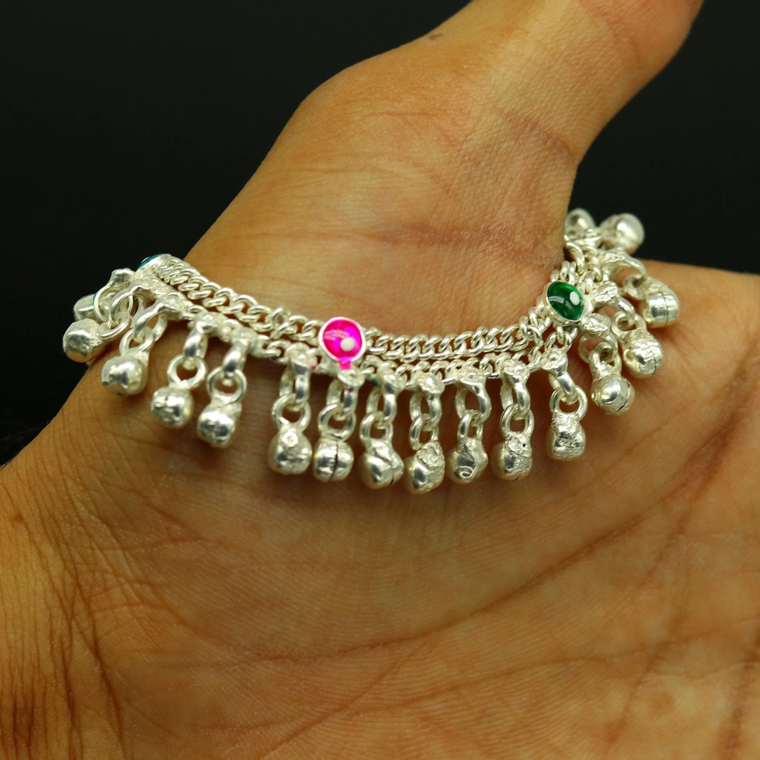 5.5" long Sterling silver handmade fabulous customized new born baby ankle bracelet with amazing hanging noisy bells gifting jewelry ank224